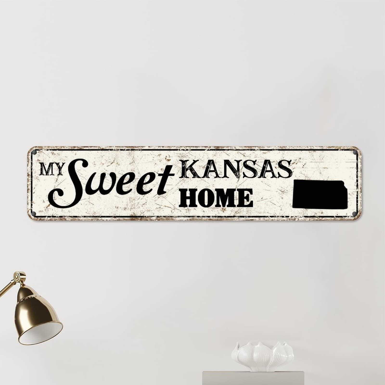 Bomehhjuli My Sweet Home Kansas Metal Sign Kansas State Metal Tin Sign 4x18in Weatherproof Farmhouse Wall Plaque Poster for Garage People Cave Shop Bar