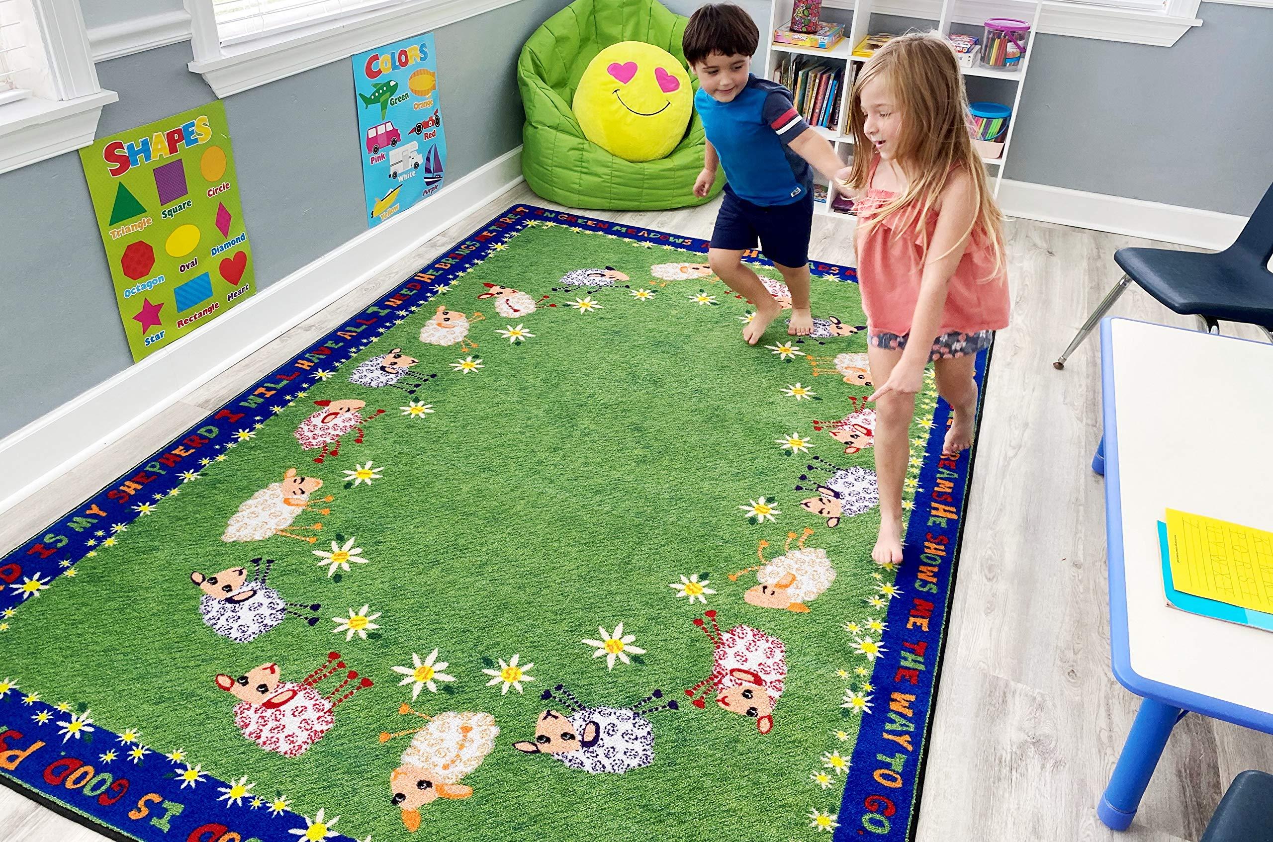 Kid Carpet Kids Carpet Little Lambs of God Sunday School Rug 6\' x 8\'6\" Rectangle Perfect for Church Nursery or Religious Classroom | Carpets for Kids | Area Rug for Kids Bedroom Playroom Baby Toddler Children