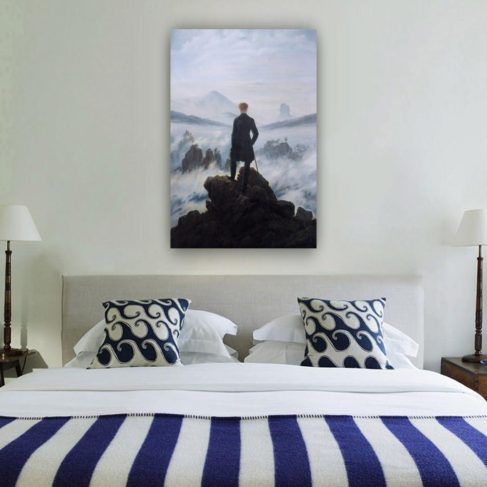 Wajizvl Wajizvl Wanderer Above The Sea of Fog Famous Painting Wall Art Romanticism Poster Printing Picture for Living Room Contemporary Canvas Bedroom (12.00\" x 18.00\",Only canvas)