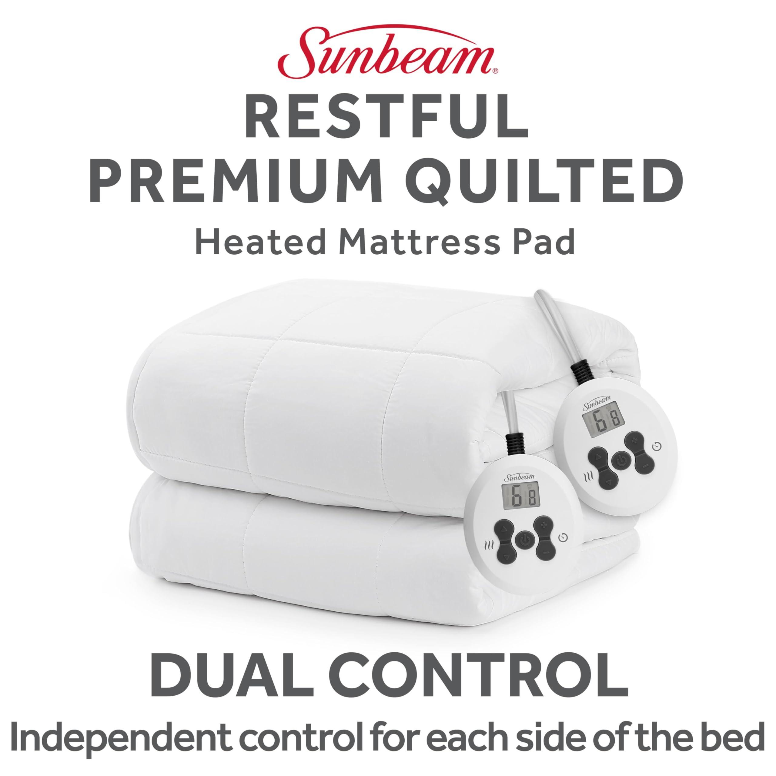Sunbeam Sunbeam Premium Quilted Electric Heated Mattress Pad, 60\" x 80\", 12 Heat Settings, 12-Hour Auto Shut-Off, Machine Washable, Extra-Soft, White