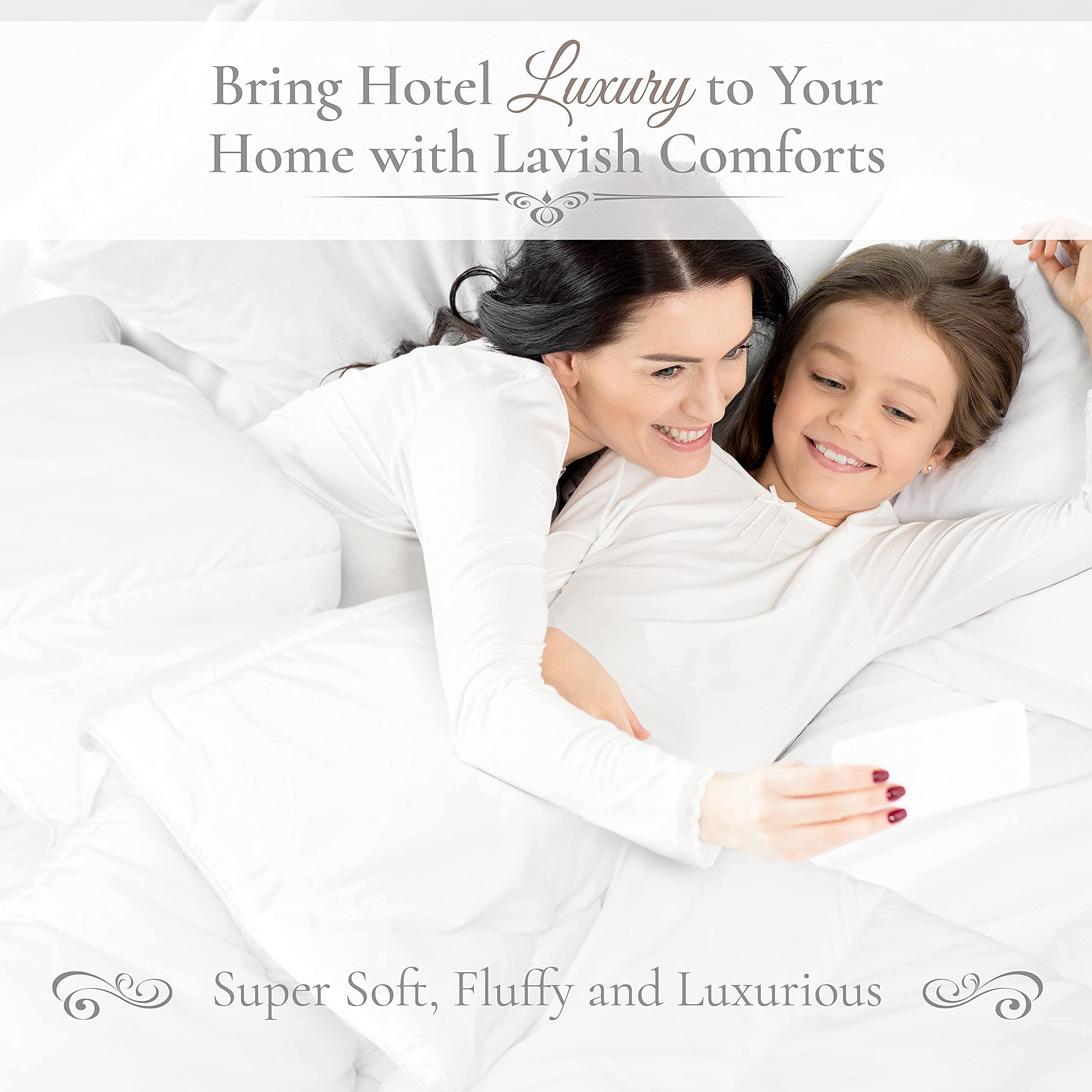 Lavish Comforts Down Alternative Comforter King Size - Fluffy Duvet Insert - Premium Plush All Season - Luxury Breathable Hotel Cooling Comforter - King, White, 104x86 inches - Comes Compressed Packaging
