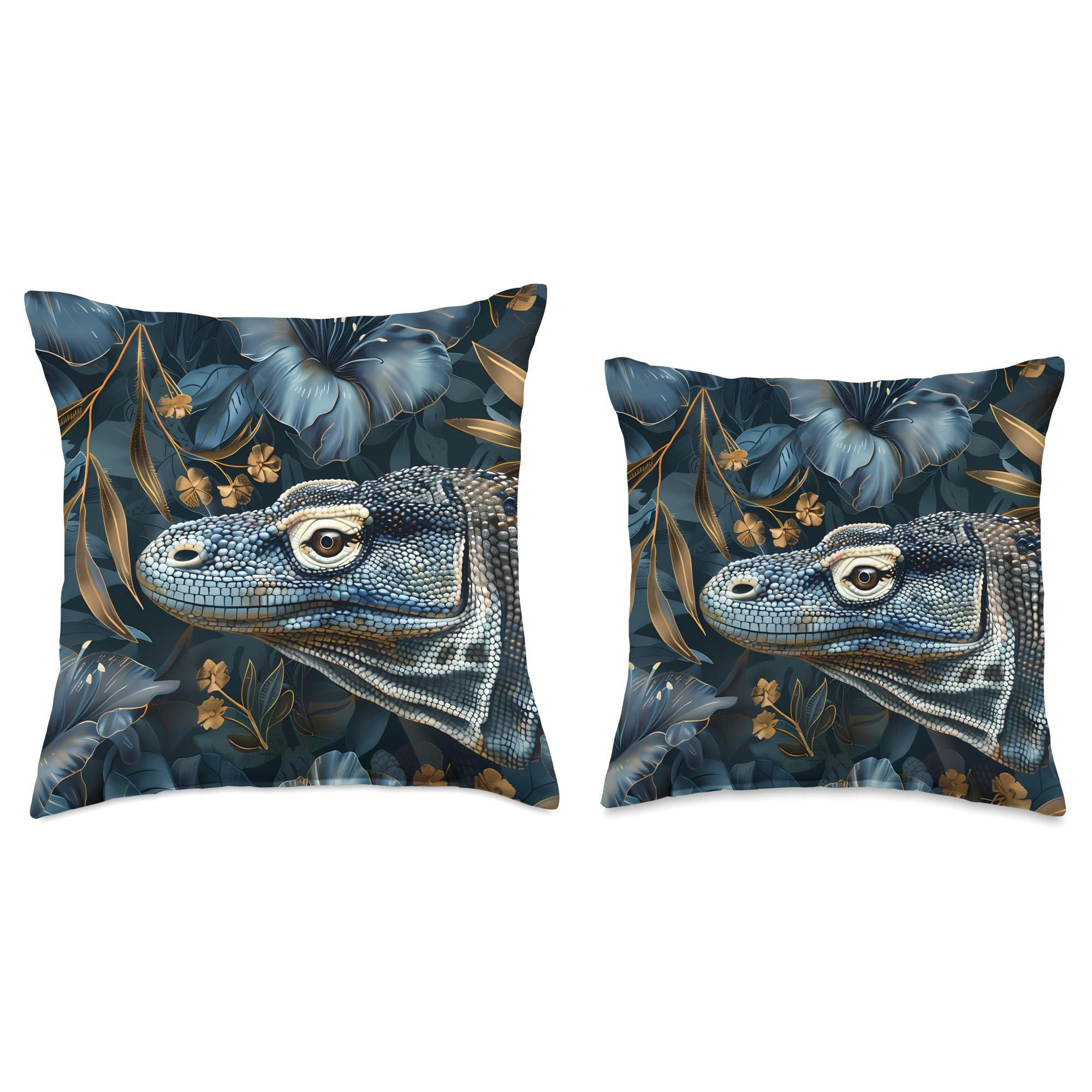 Modern Aesthetic Design Studio Komodo Dragon 2D Animal Wildlife Pattern Throw Pillow