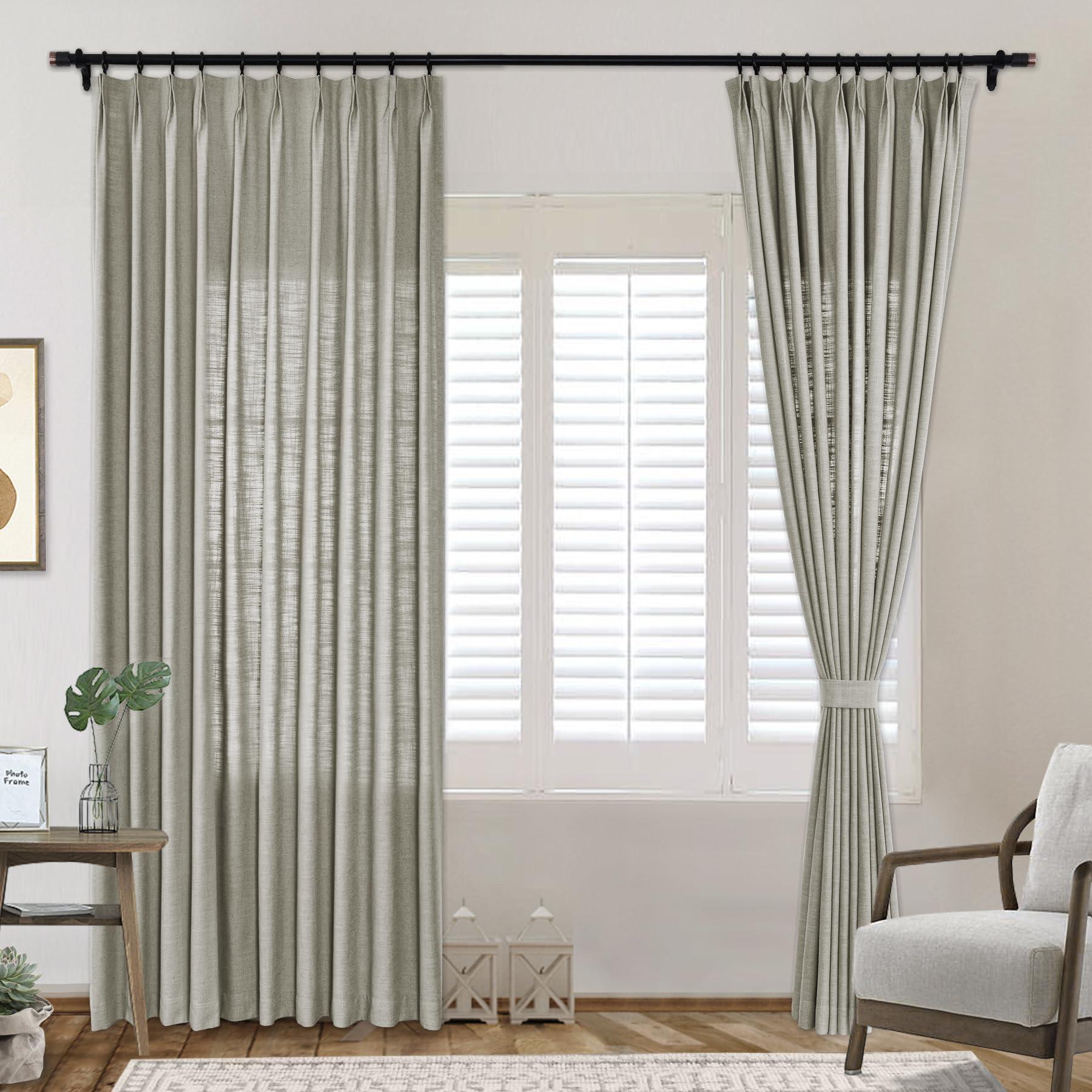 Frelement Frelement Extra Wide Breathable Faux Linen Curtains Noise Reduction Pinch Pleat Drapes for Bedroom, Patio Door, Sand White, 120" W x 84" L, 1 Panel