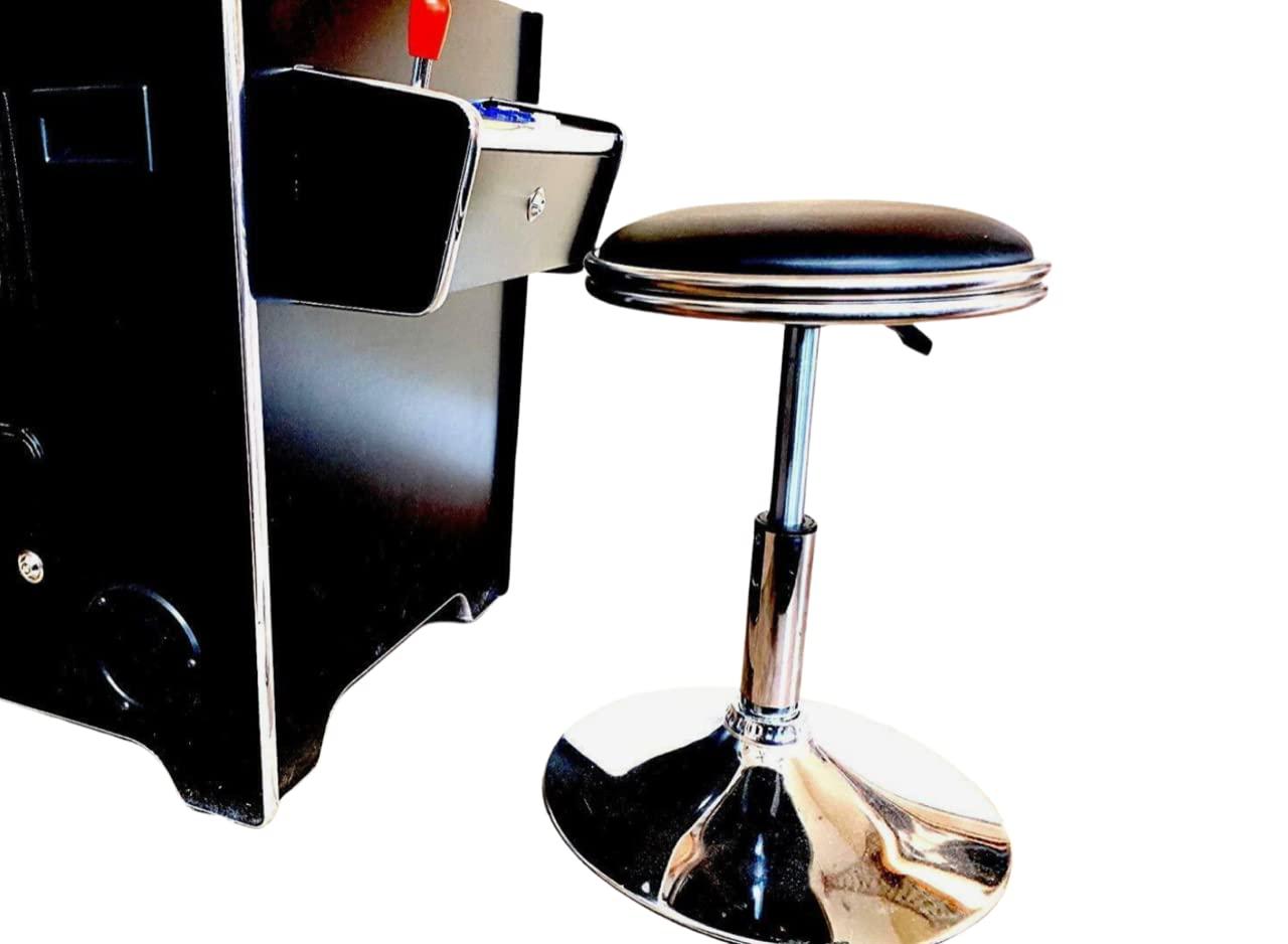 TOP US VIDEO ARCADES Top Us Arcades Set of 2 Swivel Bar Stools Easy Adjustable Height Leather Padded Cushion Work Home Bar Man Cave Arcade Room Garage Padding Black top Shiny Chrome