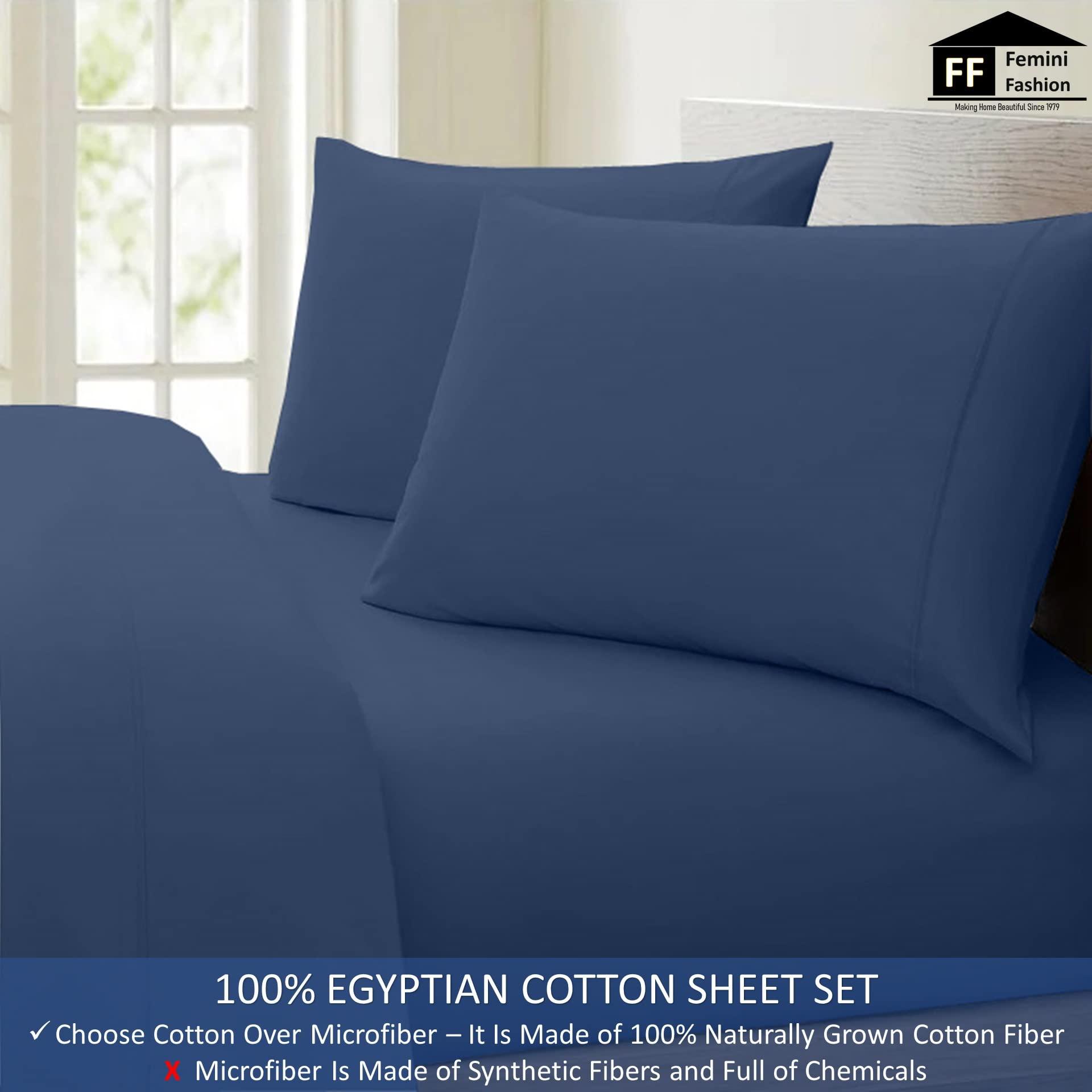 Femini Fashion Top Split-Head Cal-King Sheet Set for Adjustable Bed, FlexTop 1000 Thread Count 100% Long Staple Egyptian Cotton, 12" Deep Pockets, 28" Split Top |Mediterranean Blue, Split-Head Cal-King - 28|