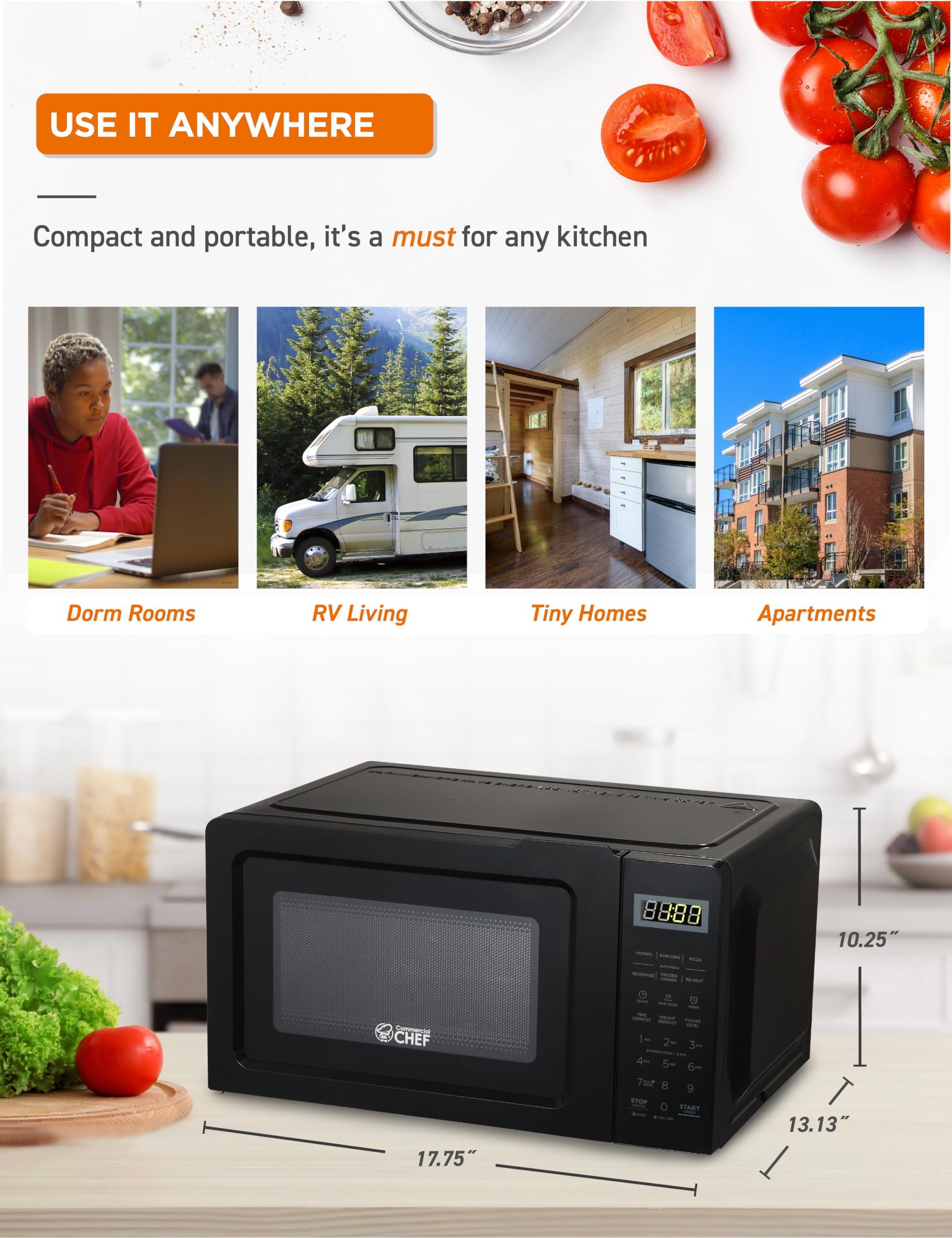Commercial CHEF COMMERCIAL CHEF 0.7 Cubic Foot Microwave with 10 Power Levels, Small Microwave with Pull Handle, 700W Countertop Microwave Up to 99 Minute Timer and Digital Display, Black