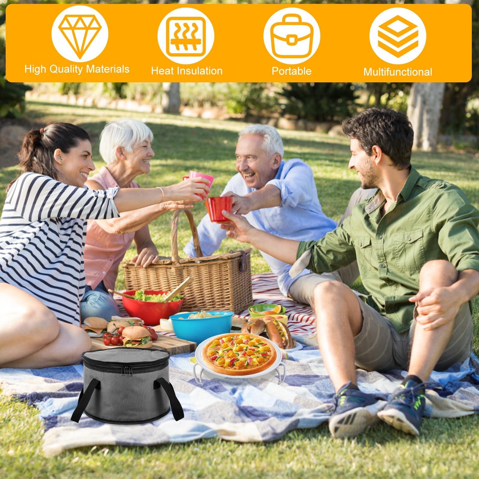 DNAMYJME DNAMYJME Round Pie Carrier with Foldable Tray Oxford Cloth Insulated Casserole Carrier Bag with Lid and Handle Portable Thermal Food Storage Bag 28x18cm for Picnic Hot or Cold Food