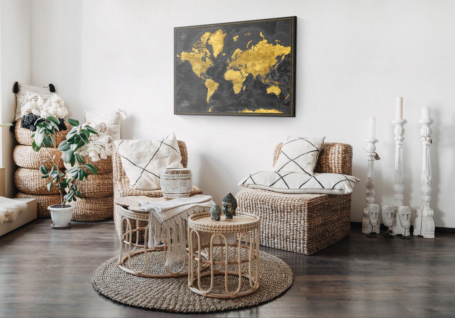 Pin Adventure map Push Pin World map with pins to mark travels - World Map pinboard - Gift for traveler & interior decor (40 x 30, Midnight Gold)