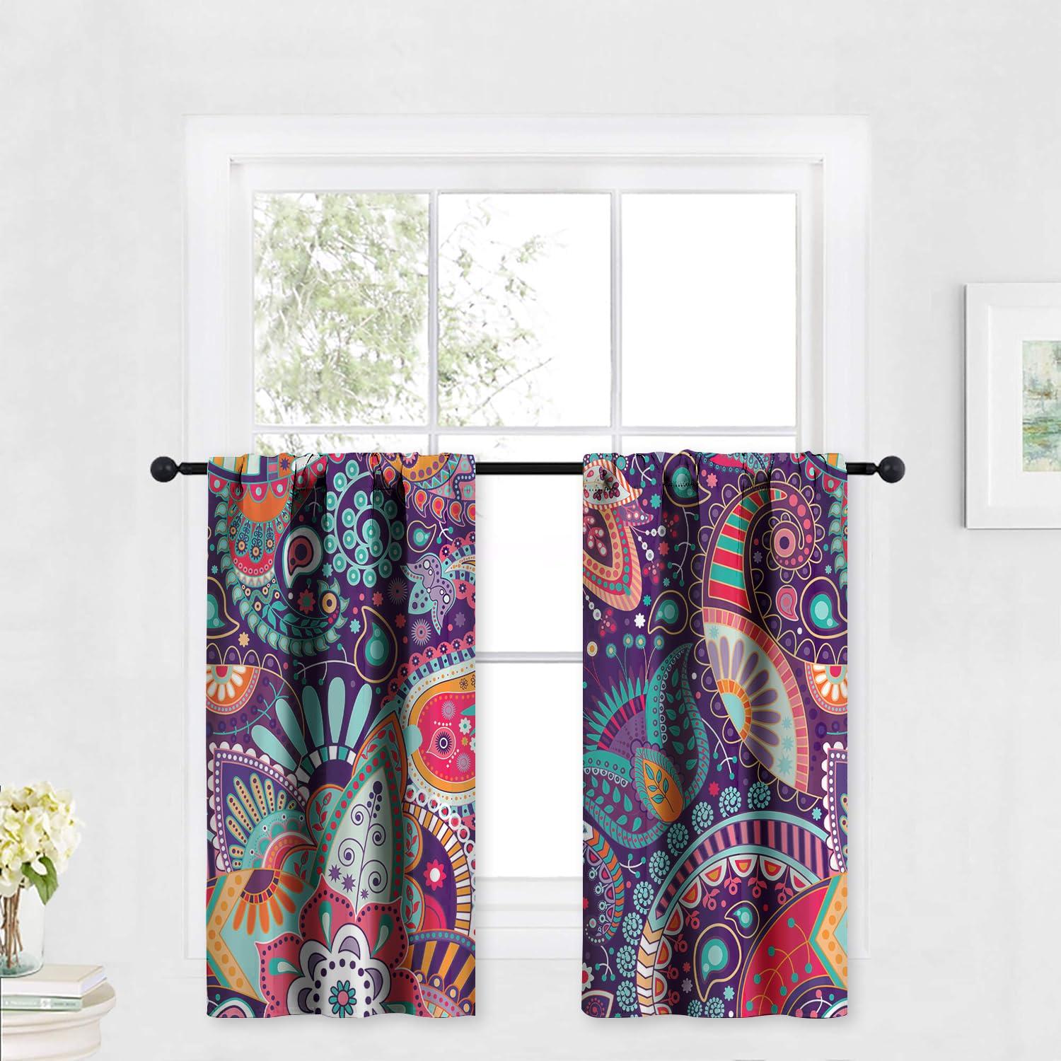 Vfrtgbnhy Vfrtgbnhy Paisley Blackout Curtains, Thermal Insulated Drapes for Bedroom/Living Room/Kitchen, Flowers Pattern Rod Pocket Fabric Window Curtain 2 Panel Set, 36 Width x 54 Length
