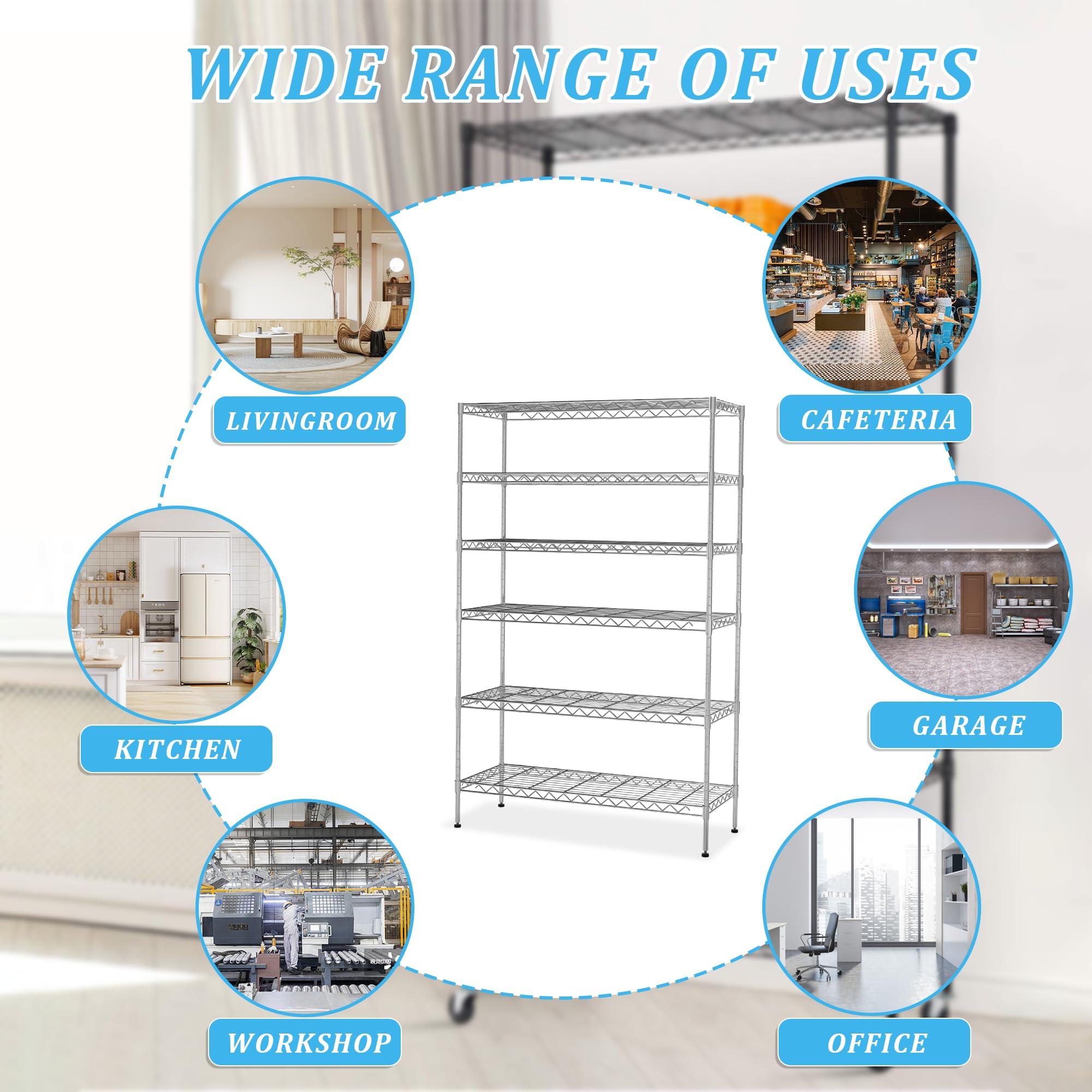Dlewmsyic Dlewmsyic 6 Tier NSF Certified Metal Storage Shelving Unit,48D x 18W x 78H Load 2100lbs,Adjustable Metal Shelving for Restaurant Kitchen Bathroom Garage,Commercial Grade Shelves Organizer, Chrome
