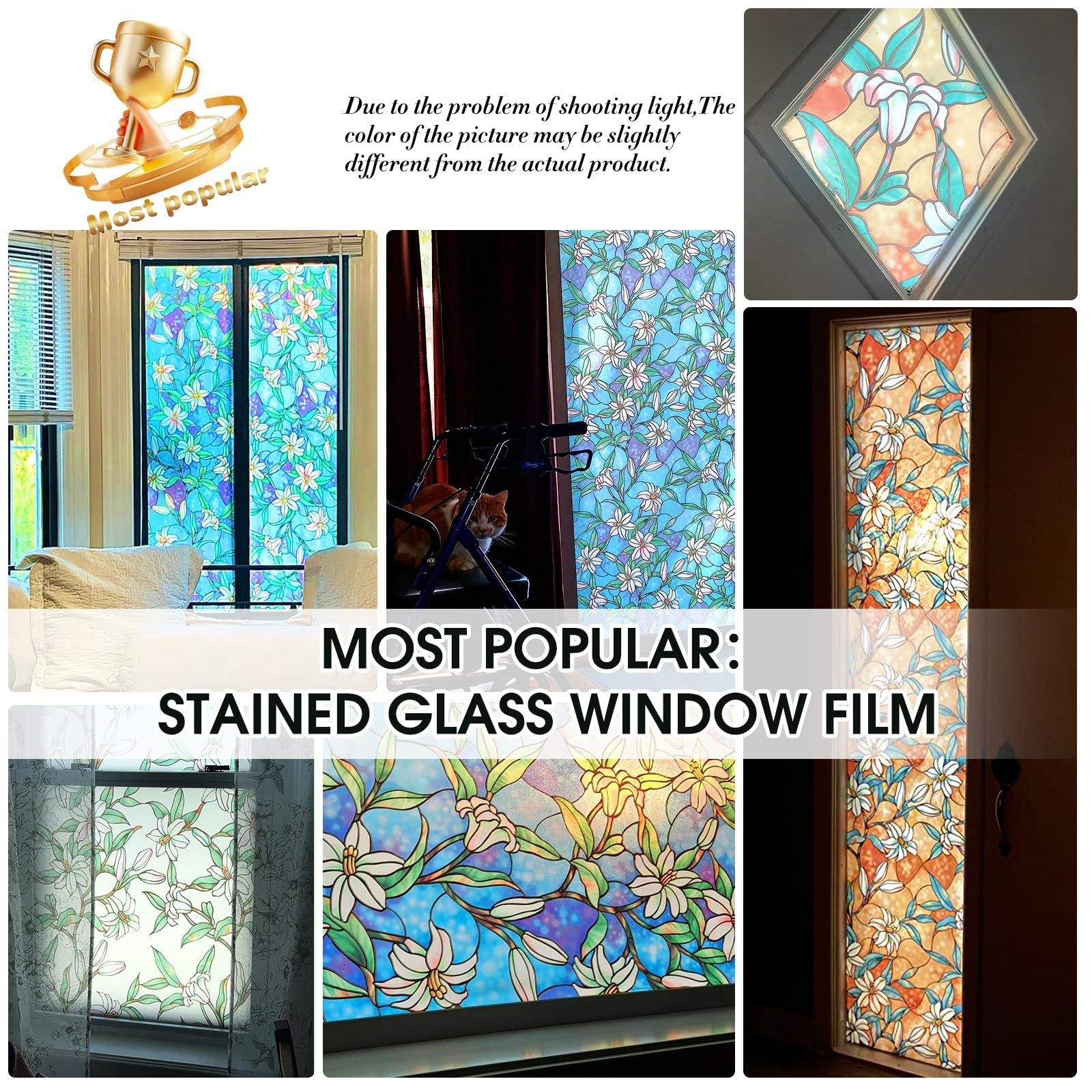 Coavas Coavas Window Privacy Film, Frosted Stained Glass Window Film Decorative Window Cling Privacy Film for Glass Windows, Bathroom Non Adhesive Window Tint for Home (Vinyl, 17.5\" x 78.7 \")