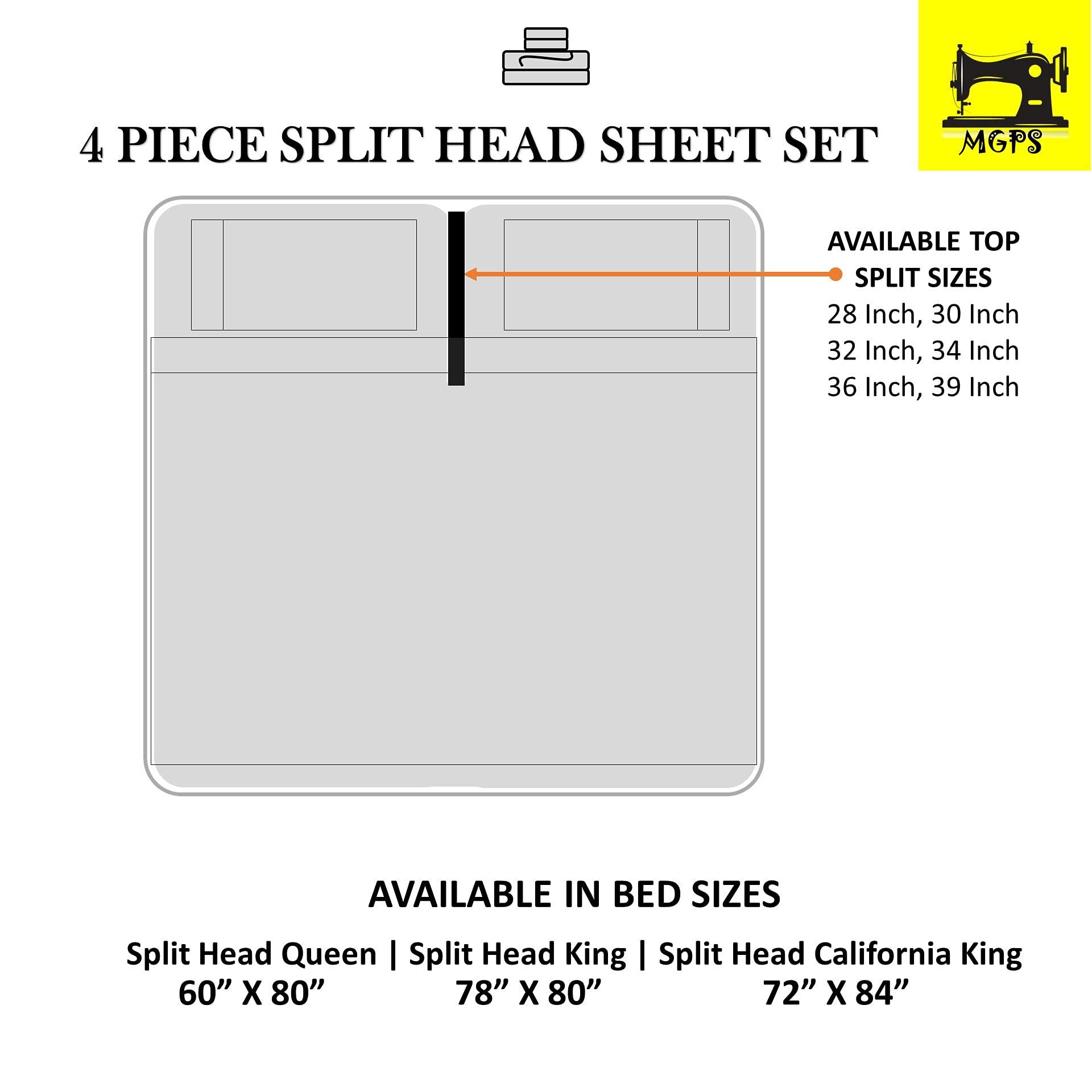 MGPS MGPS 30\" Extra DEEP Pockets 600-Thread-Count Egyptian Cotton Split-Head Cal-King Bedsheets for Adjustable Bed, Half Split Head 4 PCs Set, 39\" Split at Top - Golden Solid, Split-Head Cal-King - 39
