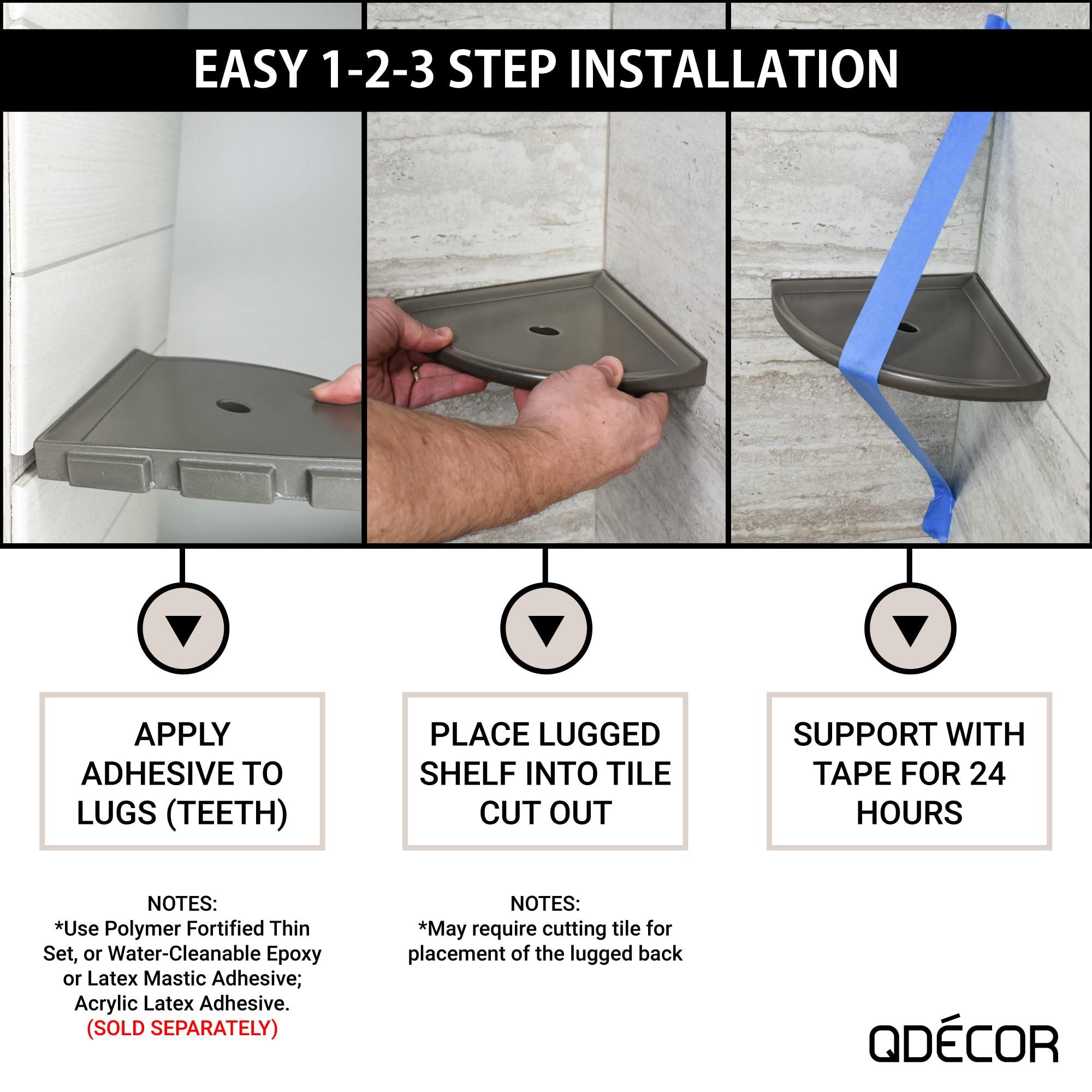 Questech Questech Decor Corner Shower Shelf, 8 Inch Lugged for New Construction, Shower Corner Shelf for Tiled Walls, Metro Lugged Shower Caddy Bathroom Organizer, White Polished