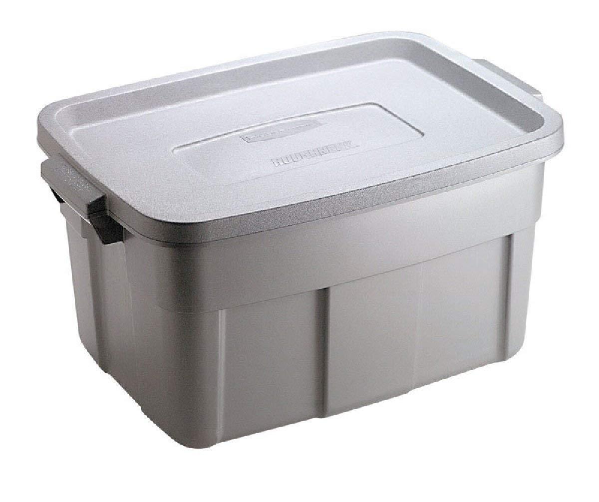 Rubbermaid Rubbermaid Roughneck Tote 14 Gallon Stackable Storage Container with Stay Tight Lid & Easy Carry Handles, Black/Cool Gray (6 Pack)