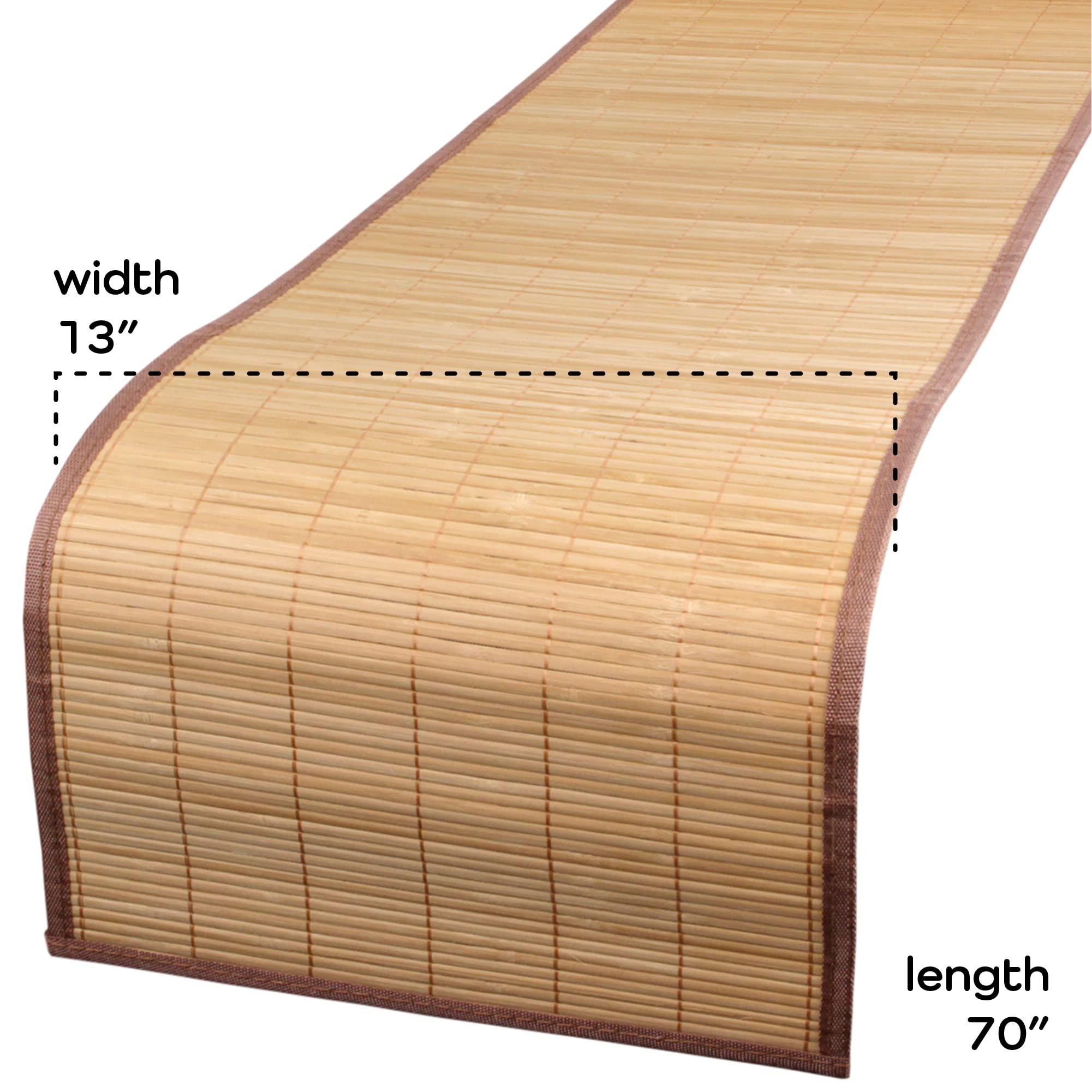 BambooMN BambooMN Natural Brown Slat Bamboo Table Runner with Fabric Border, Home Dcor, Brown w/ Brown Border - 2 Piece