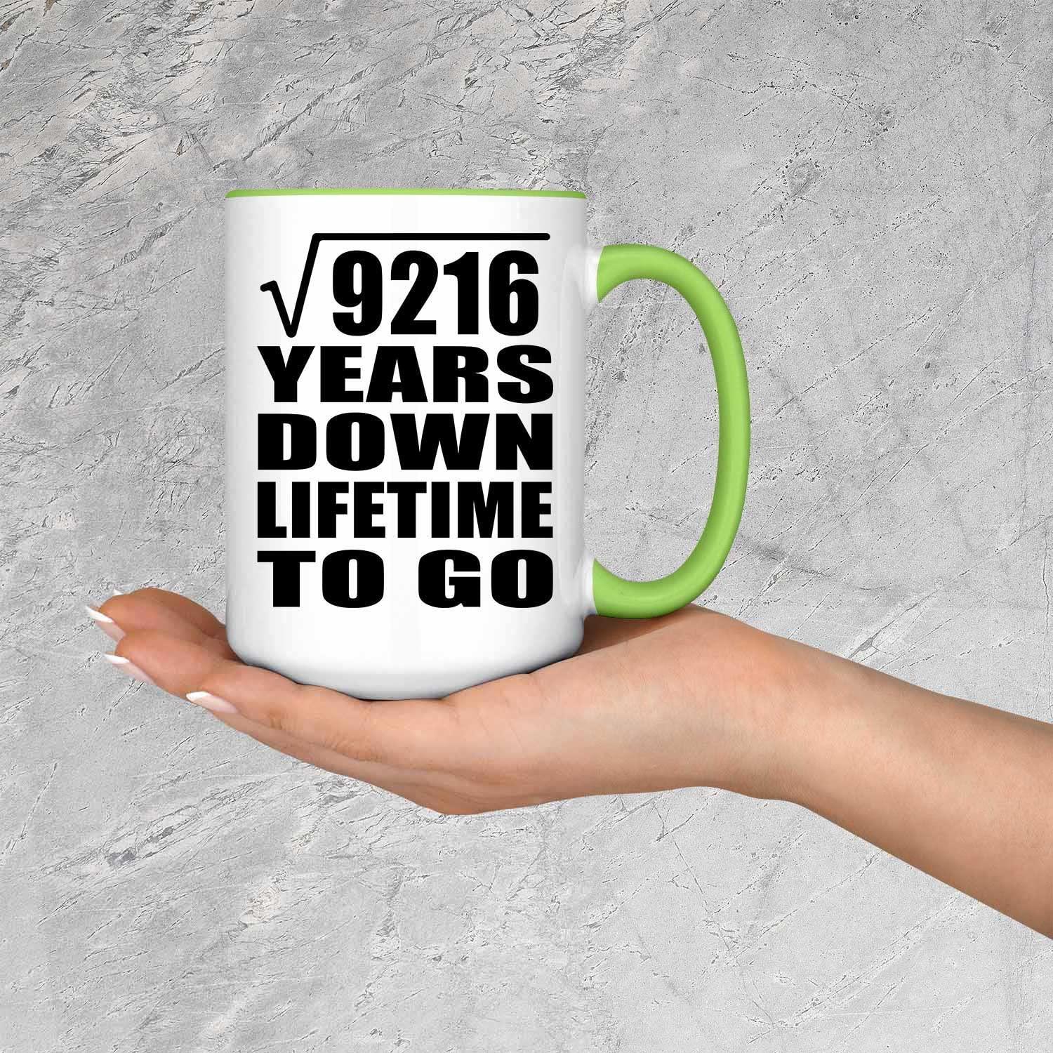 Designsify Designsify Gifts, 96th Anniversary Square Root of 9216 Years Lifetime To Go, 15oz Accent Coffee Mug Green Ceramic Tea-Cup with Handle, for Birthday Mom Dad Parents Fathers Mothers Day Party