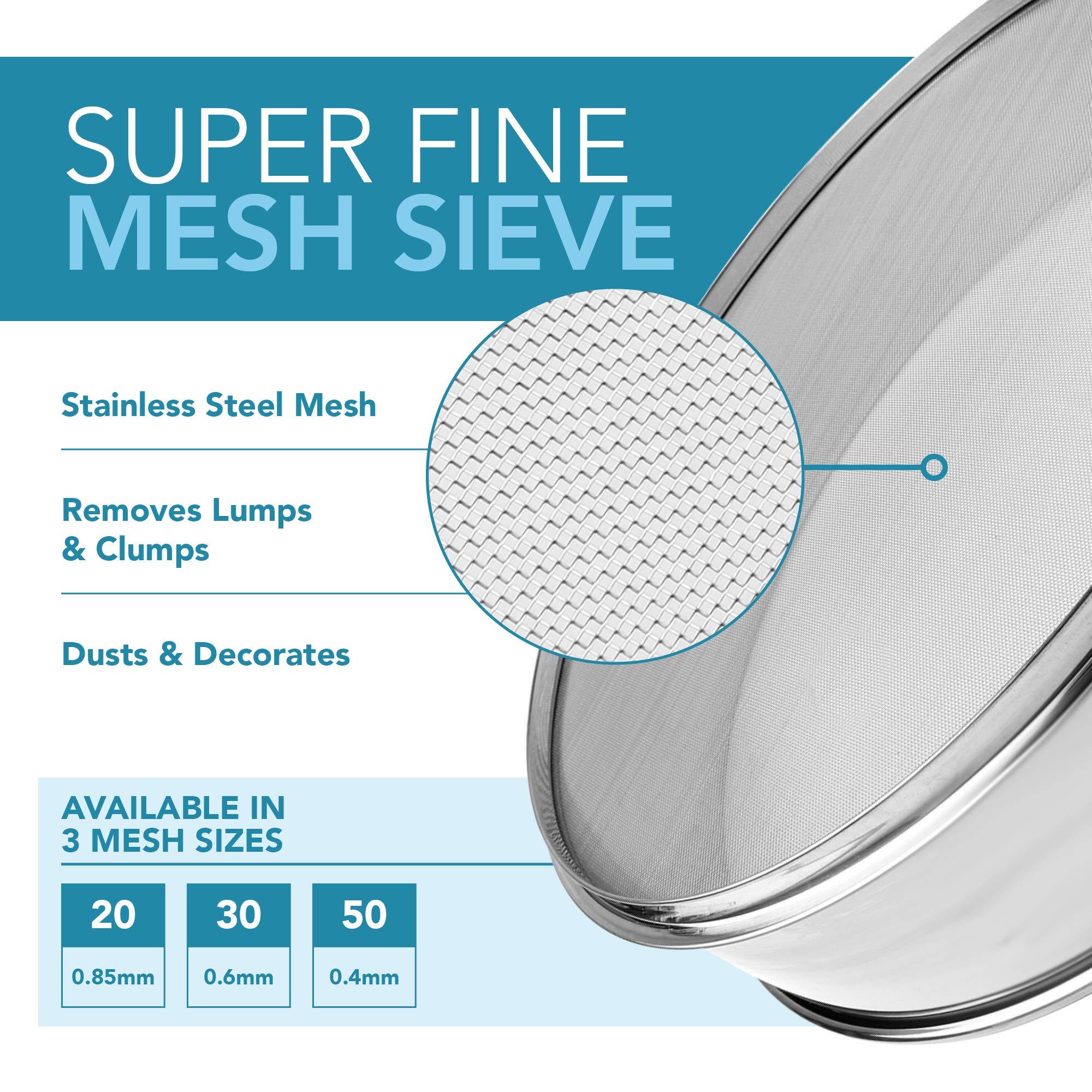 Vollum Vollum Stainless Steel Flour Sifter Fine Mesh Round Flour Sifter for Baking 16.5\" Diameter x 2.88\" High; Mesh-Hole Size 0.85mm