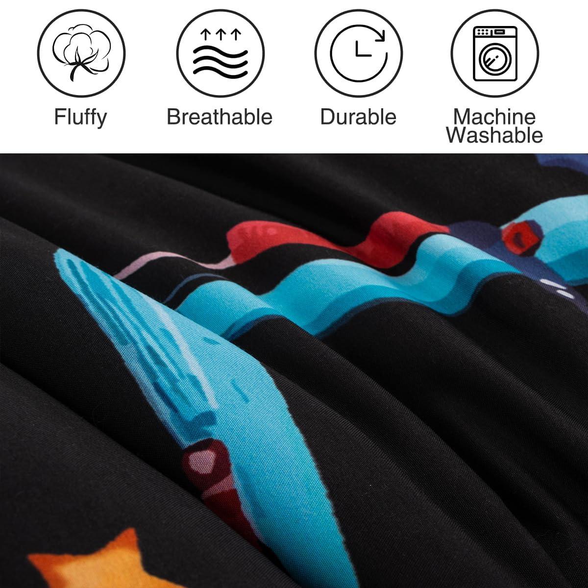 Holawakaka Holawakaka Trucks Tractors Cars Boy Bedding Comforter Set with Sheets, Full Size Cartoon Construction Car Excavator Print Kids Bed in A Bag 5-Piece, Boys Reversible Dorm Bed Sets (Black Full)