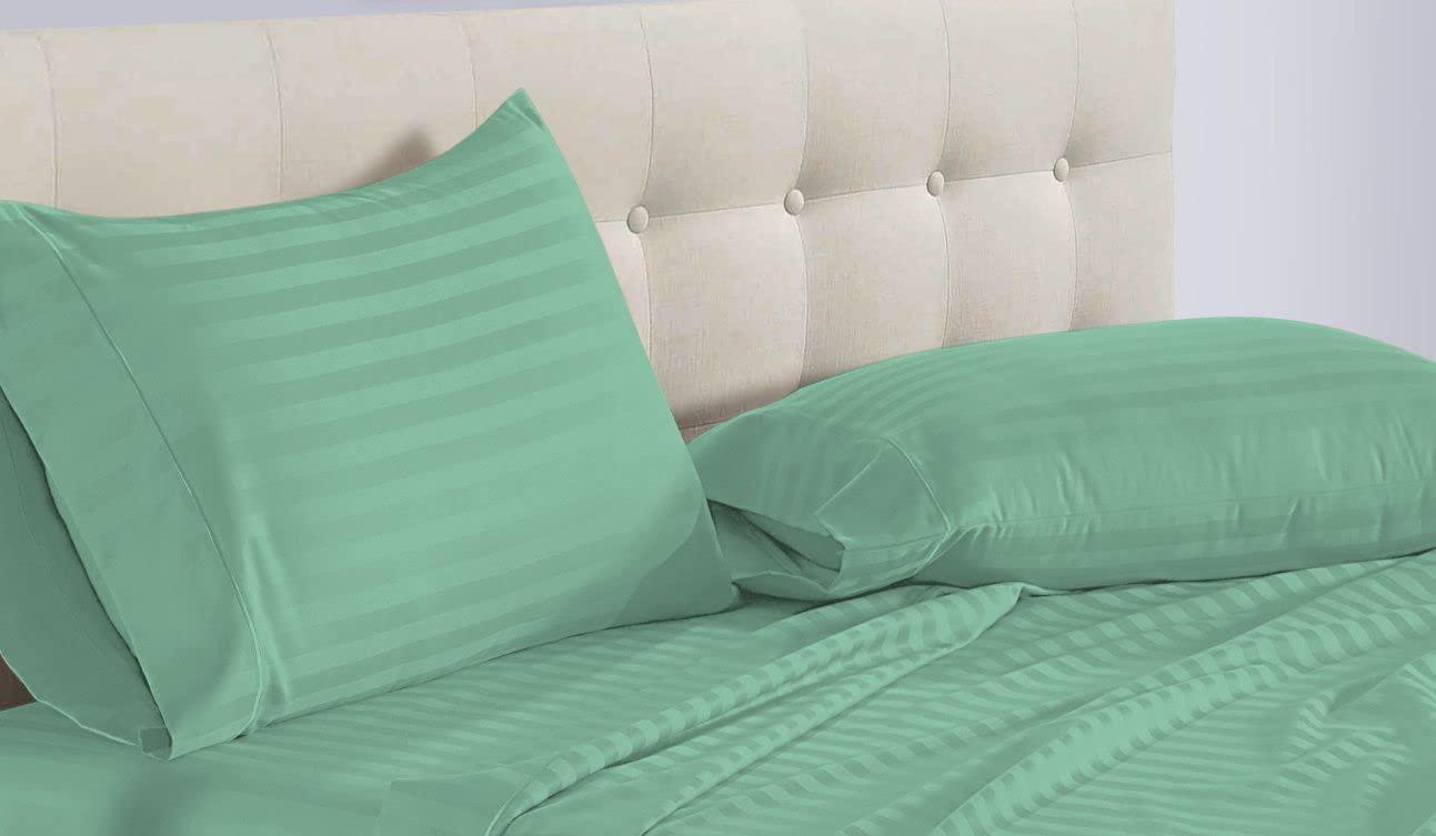 Silver Cotton King/Cal-King Waterbed Sheet-Set 4 Piece Attached with Fitted Sheet 1000 Thread Count, 100% Egyptian Cotton 15 Inch Deep Pocket King/Cal-King Size, Mint Stripe