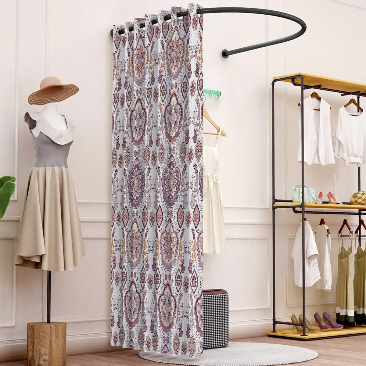 NEW1-ART Medallion Decor Window Curtain Panels Purple Aubergine Basement Window Curtains Study Room,1 Panel,(W) 51 X (H) 51 Inches