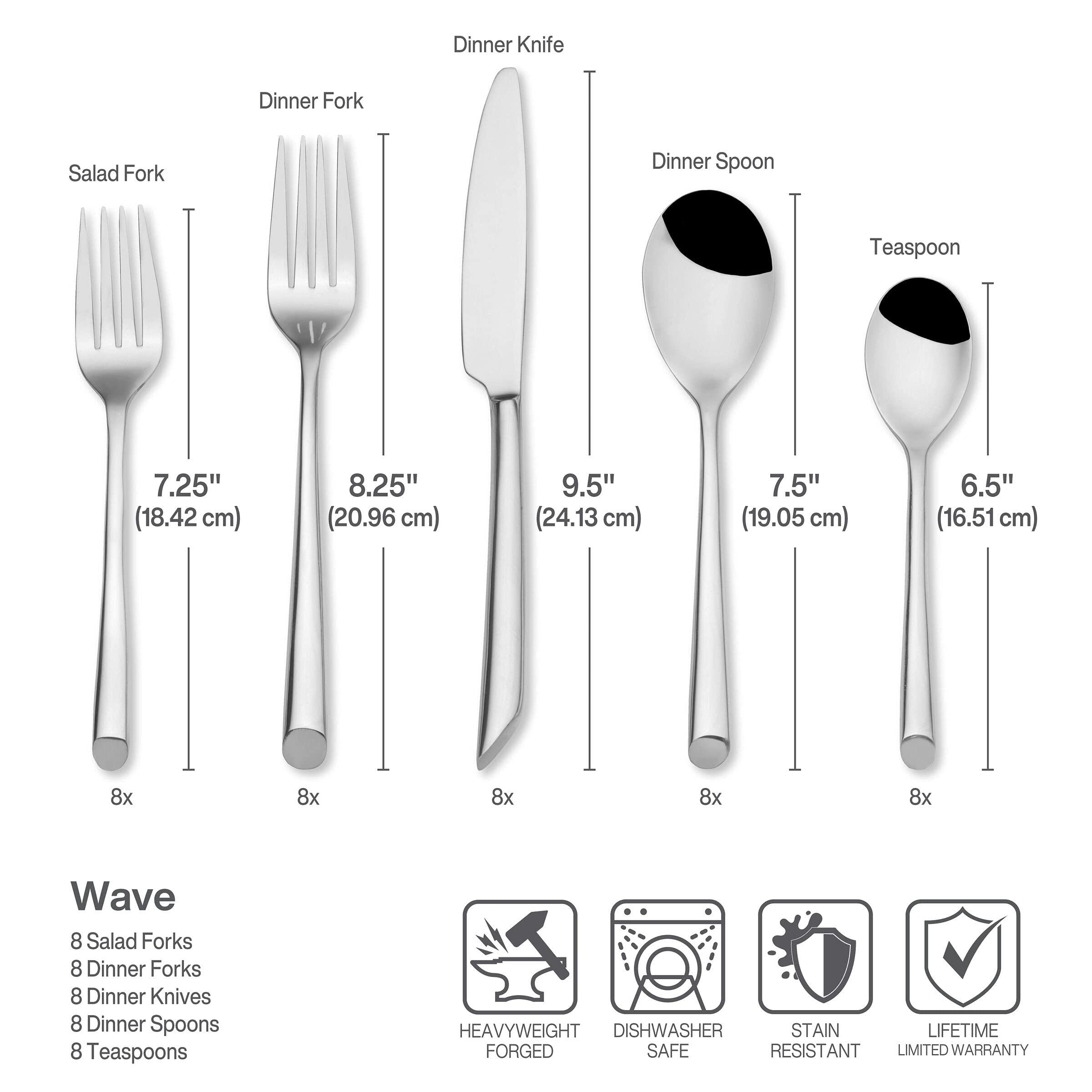 Towle Towle Living Wave Flatware Service for 4, 20 Piece Set, 18/0 Stainless Steel, Silverware Set