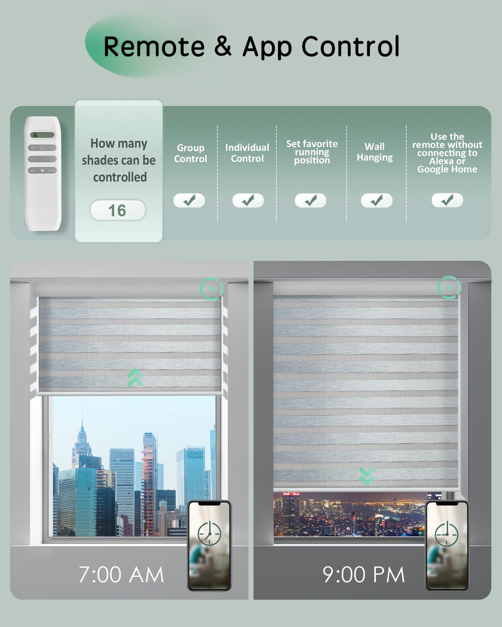 Yoolax Yoolax Motorized Zebra Blinds, Remote Zebra Shades for Indoor Windows, Motorized Shades with Remote Light Control Horizontal Window Blinds (80% Shading Luxury Grey, 22" x 72")