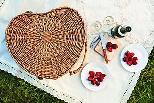PICNIC TIME PICNIC TIME Heart Wicker Picnic Basket, 2 Person Set, Couple Gifts, (Antique White)