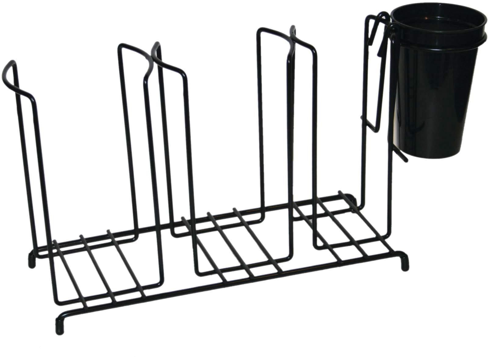 Carlisle FoodService Products San Jamar Wireworks Cup and Lid Wire Organizer 3 Stacks with Straw Caddy for Restaurants, Dining Halls, and Fast Food, Steel Wire, 8.5 x 17.5 x 5.25 Inches, Black