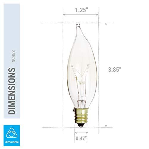 KOR KOR (Pack of 12) 25-Watt Clear Candelabra Base (E12) Flame Tip 120V Decorative Dimmable 25W Chandelier Lights Bulbs