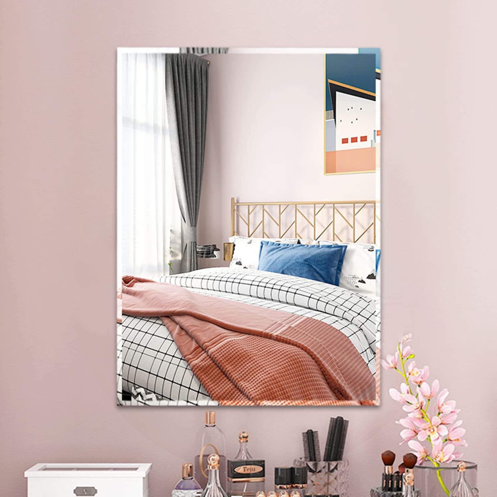 RLN STORE Rectangular Wall Mirror, Frameless Bathroom Mirror with Bevel Edges, Decorative Mirrors,Paste Or Punch Installation, Vertical Or Horizontal Hanging, Explosion-Proof, HD Glass Mirror (Size : 50X70cm)