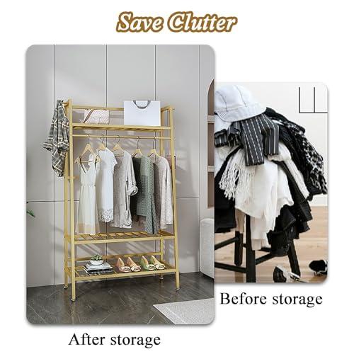 HomeLoft Basics Heavy Duty Clothes Rails for Bedroom, Costoffs Freestanding Coat Rack for Small Spaces, Coat Stand for Bedroom(Gold-Third Floor,150 * 38 * 170cm)