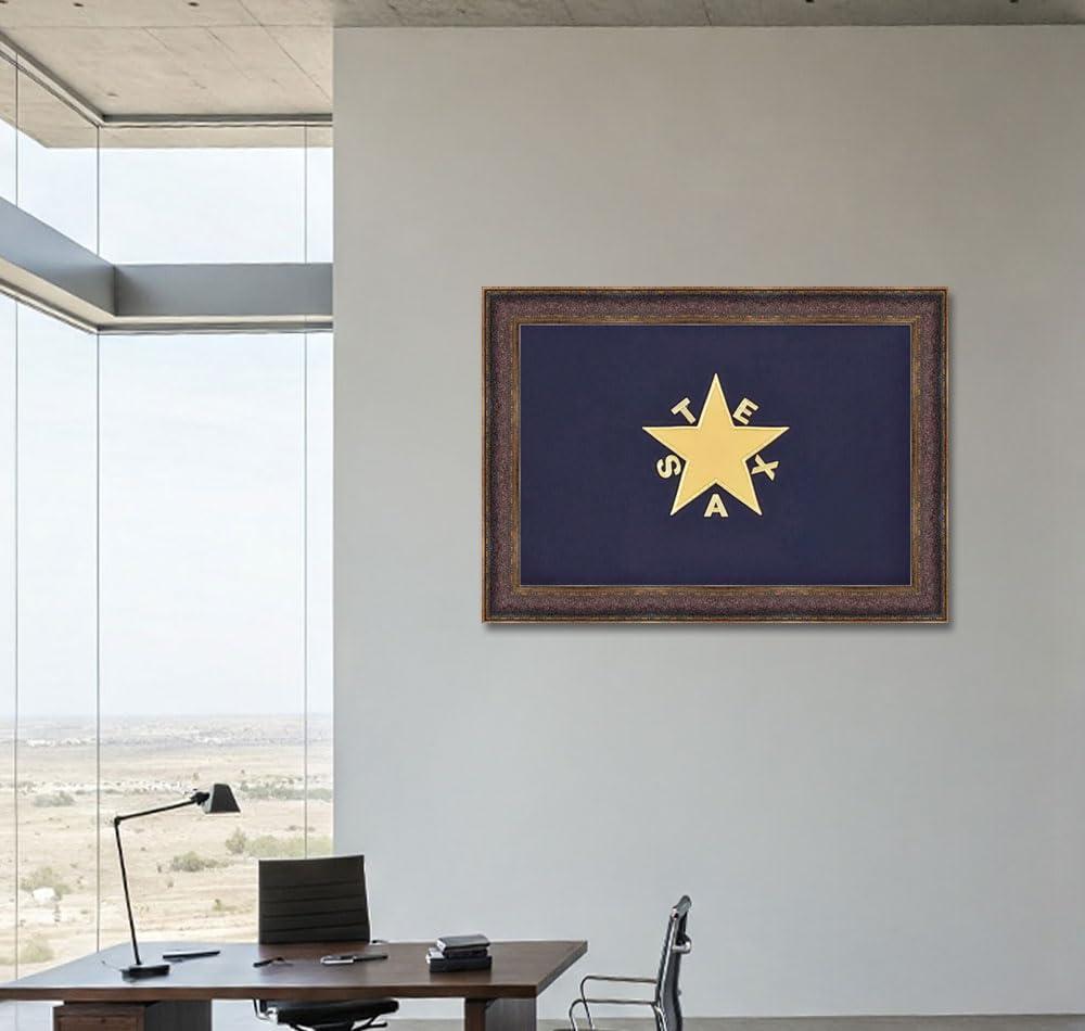 Wall Art Giant Wall Art Giant | Framed De Zavala Blue Texas Flag | Real Cotton Cloth Embroidered Flag with Frame | Hand Stretched | Custom Framed under 2.5mm thick crystal clear acrylic glass | Made In USA 23X31 Inches