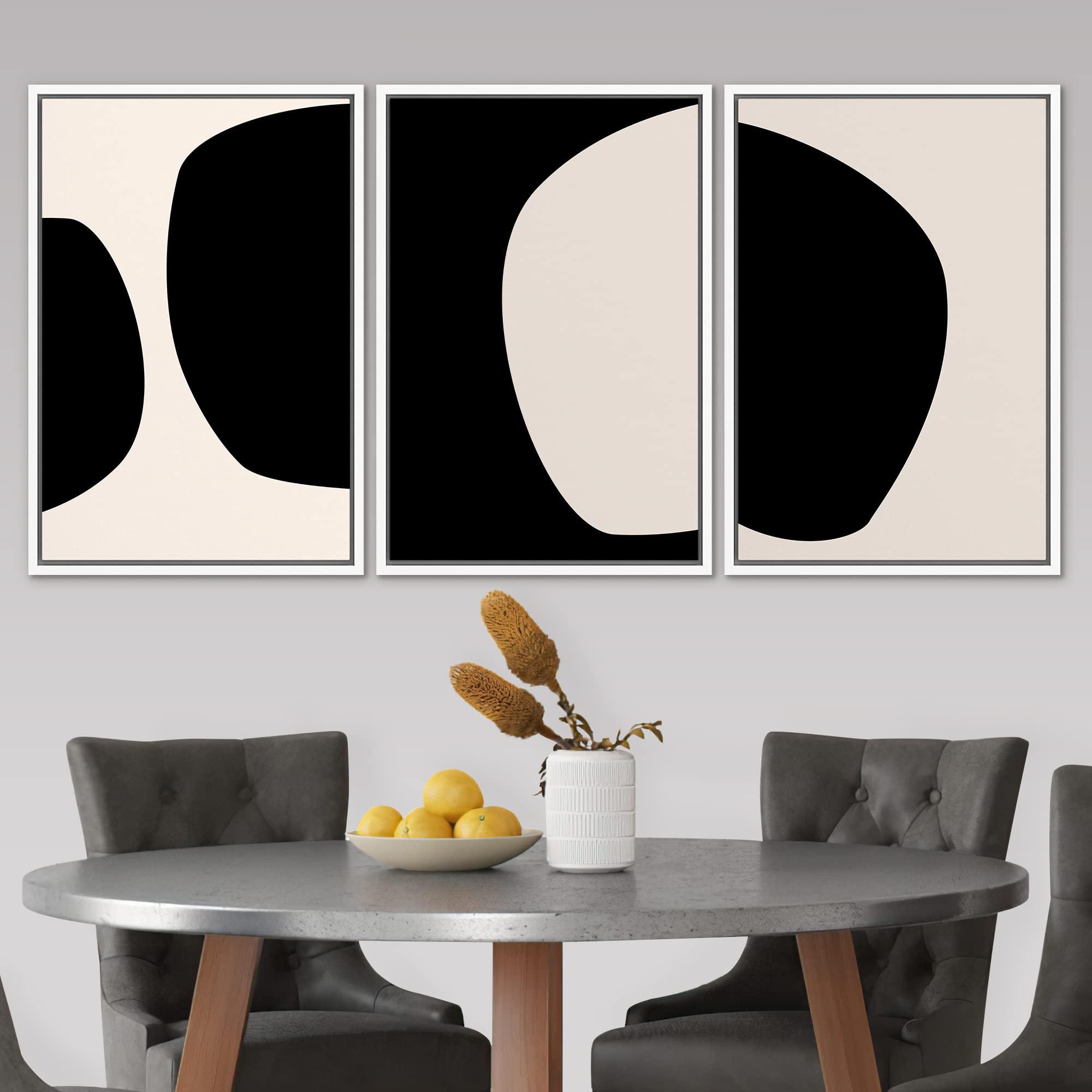 SIGNLEADER SIGNLEADER Framed Canvas Print Wall Art Negative Space Color Blocks Abstract Shapes Illustrations Modern Art Minimalist Edgy Black and White for Living Room, Bedroom, Office - 16"x24"x3 WHITE