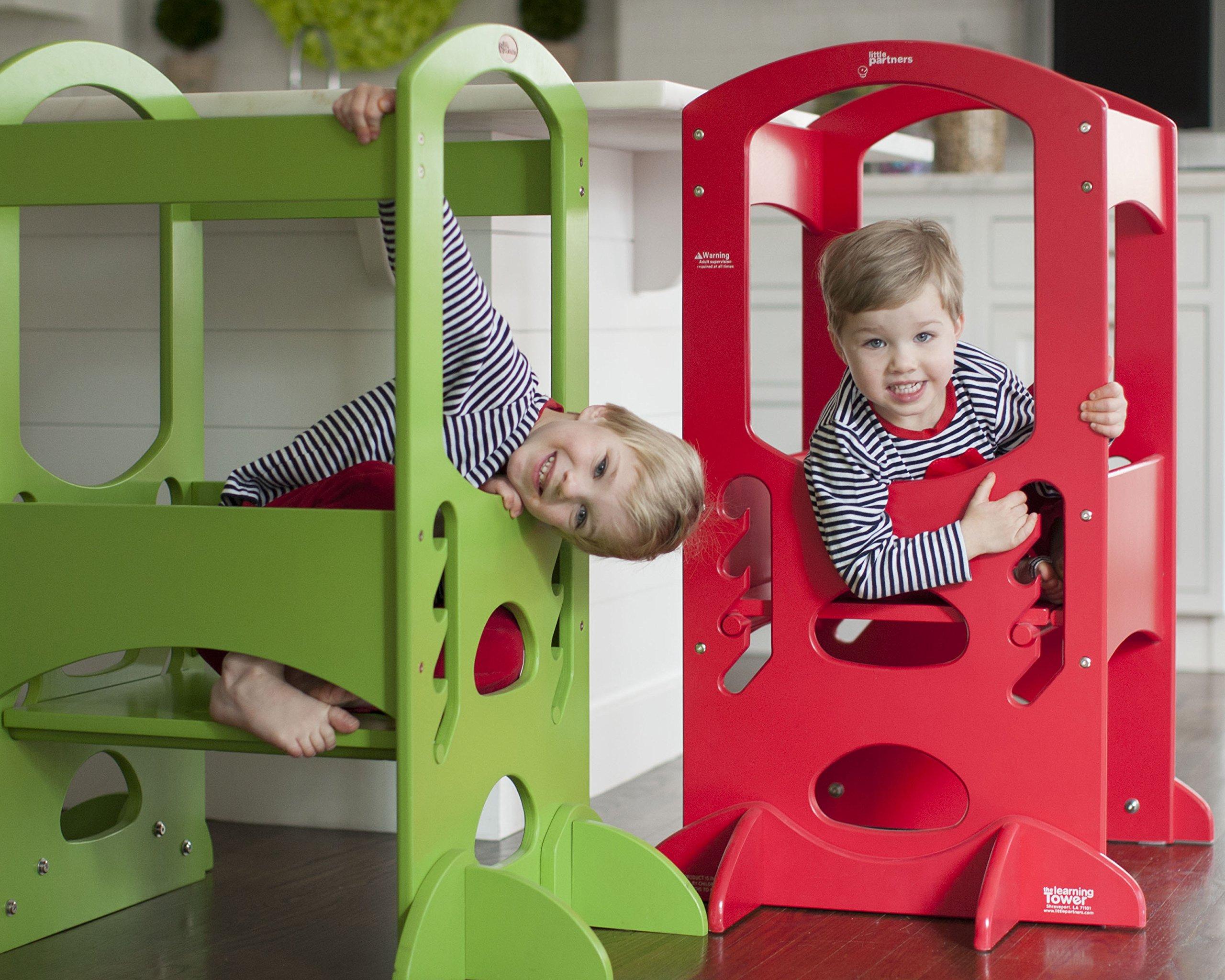 Little Partners Kids Learning Tower, Toddler Tower by Little Partners, Child Kitchen Stool Helper Adjustable Height, Counter Step-Up Active Standing Tower (Red)