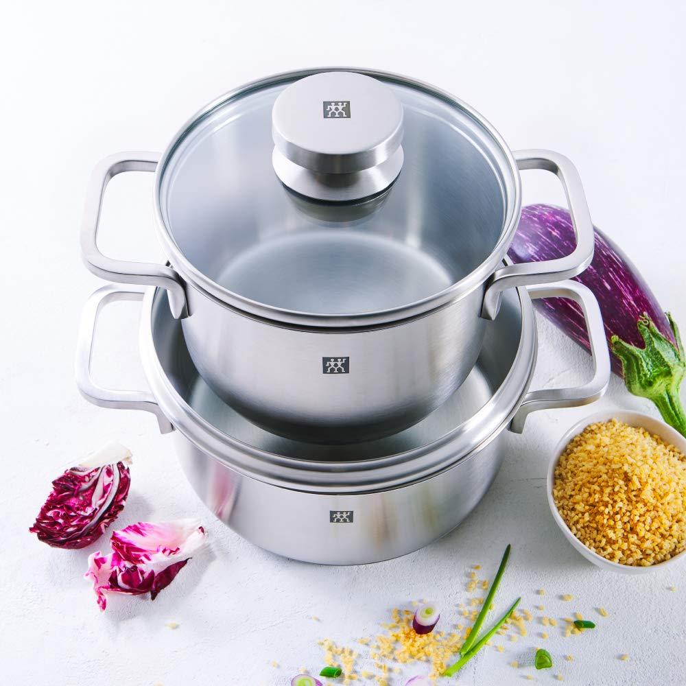 ZWILLING ZWILLING Focus 10 Piece Stainless Steel Cookware Set I Industion Compatible I 18/10 Stainless Steel Interior for Pure Tasting Food I Glass Lids and Folded Rims, Regular, Silver (66670-001)