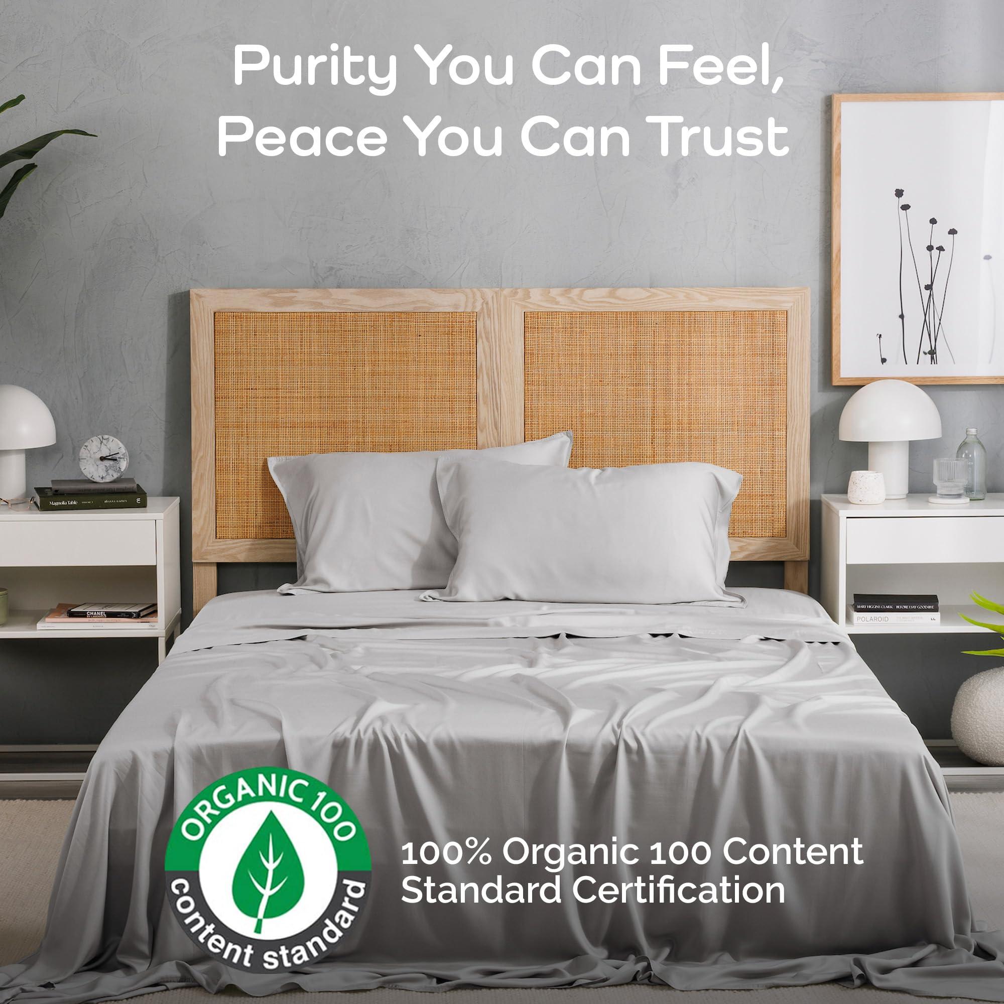 Bamtek Bamtek 100% Viscose from Bamboo Sheets California King Size, Super Soft Bedding Set, 4PC Cooling Sheets for Hot Sleepers, Vegan Silk Moisture Wicking, Organically Grown Bedsheet, Grey Mist (72x84x17)