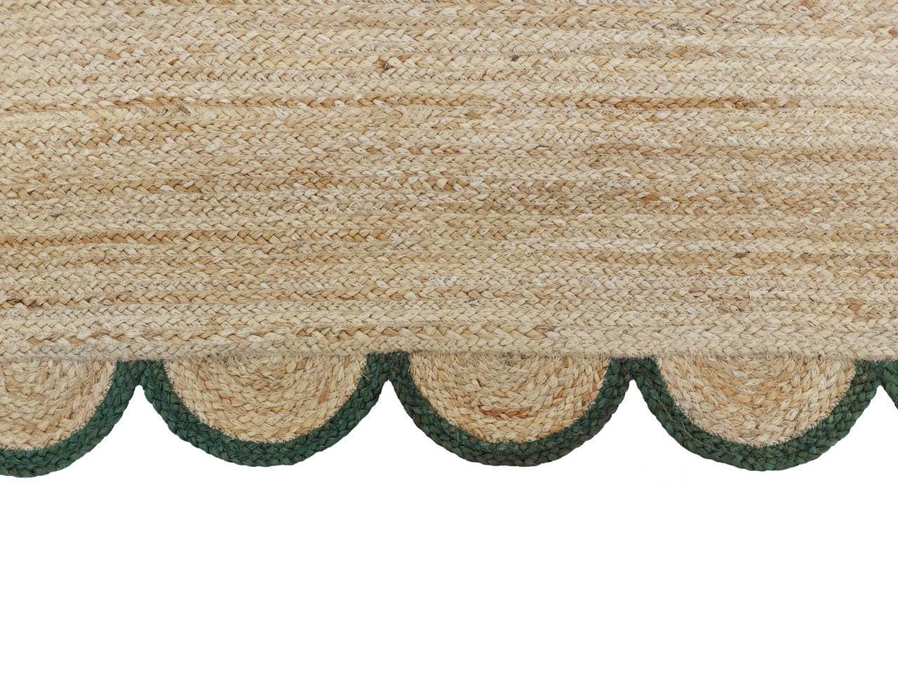 MORVEE MORVEE Area Rug 2.6x18 Jute Scalloped Natural (Green, 2'6" x 18')