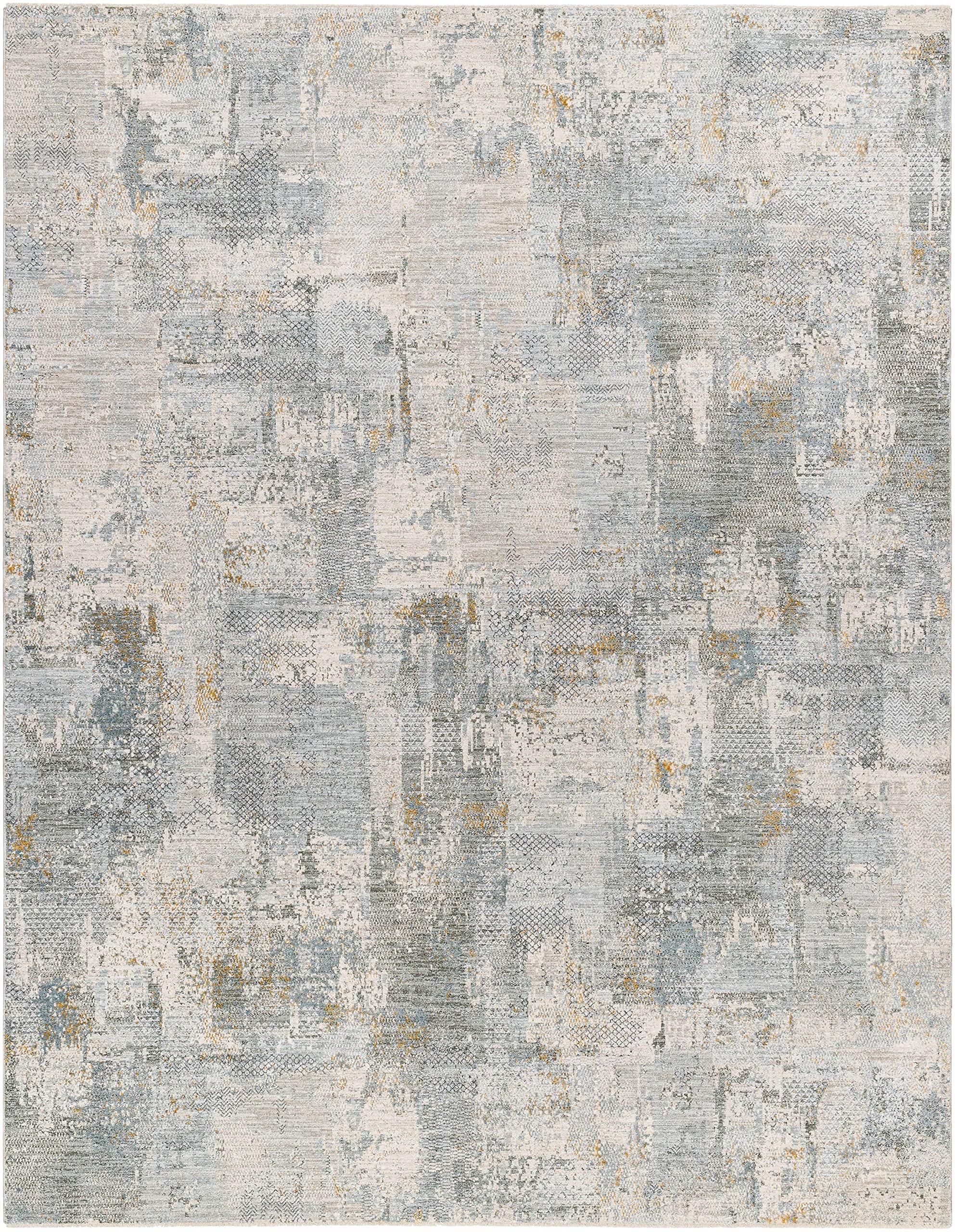 Hauteloom Hauteloom Elina Living Room, Bedroom Area Rug - Modern Abstract Boho Farmhouse - Contemporary Faded Distressed Carpet - Green, Gray, Brown - 5'3"-Round