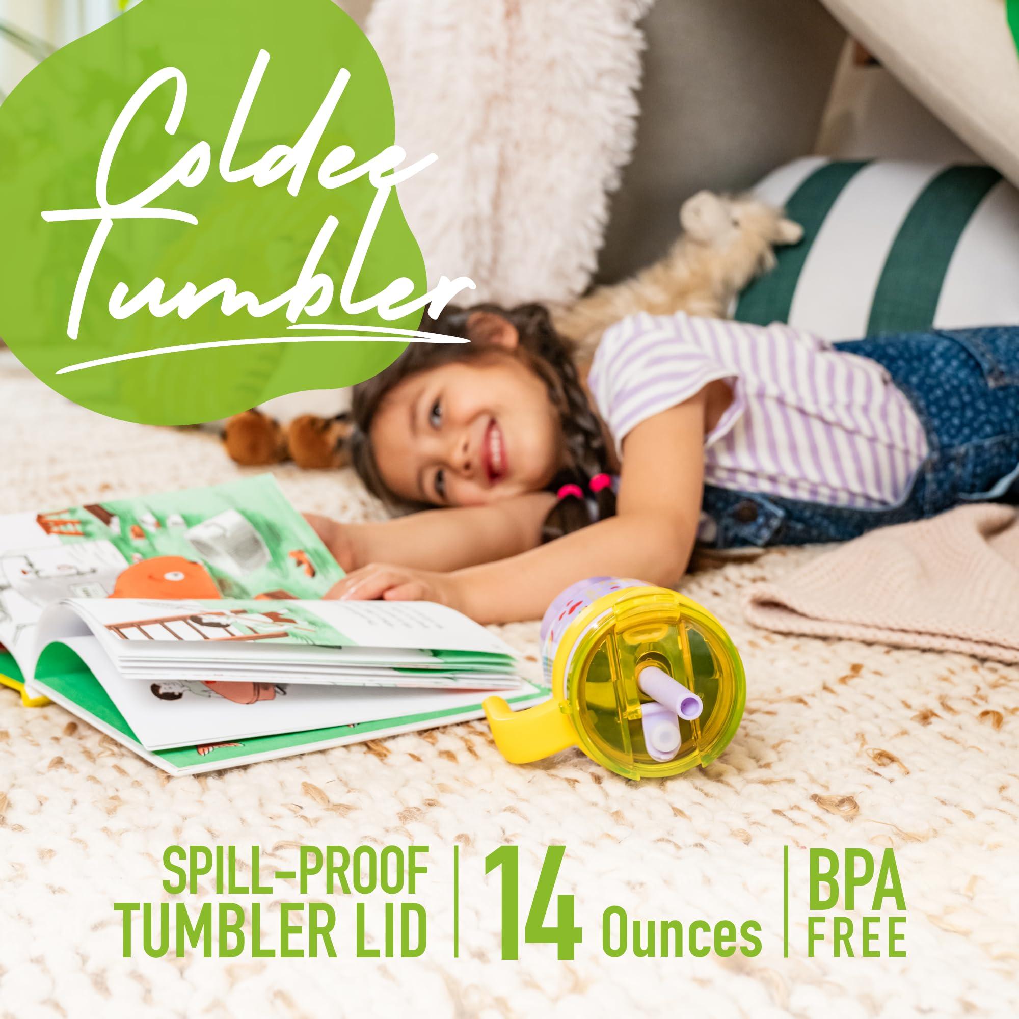 REDUCE REDUCE 14 Oz Coldee Kids Tumbler with Lid and Straw - Coldee Insulated Travel Mug - Spill-Proof, Sweatproof Stainless Steel, BPA-Free - Includes Handle, Reusable Silicone Straw - Rainbow Sky