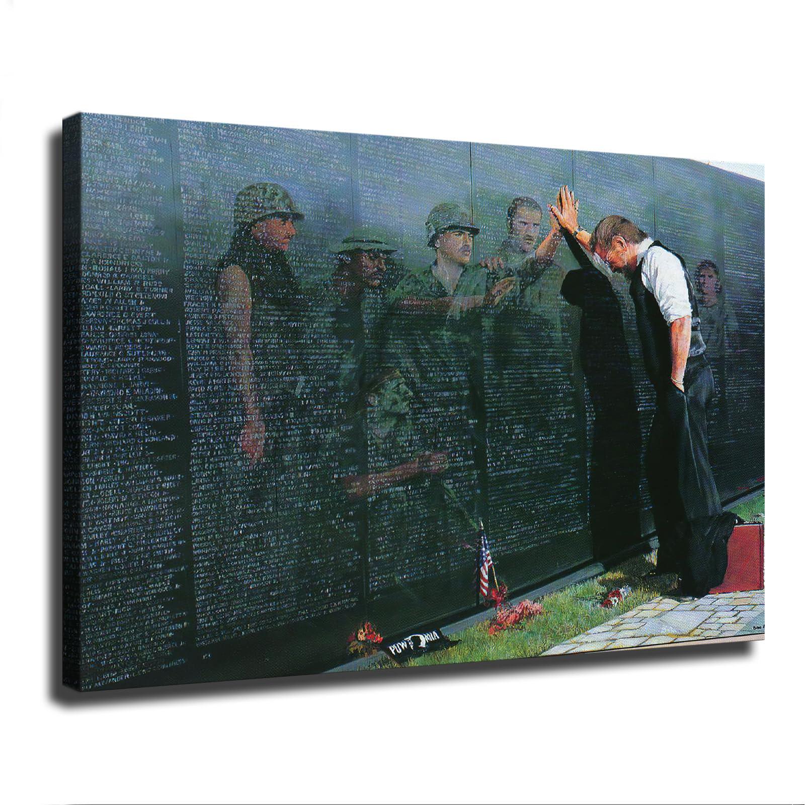 DouKi Reflections Pictures Military Vietnam Veterans Memorial Canvas Poster Modern Aesthetic Picture Wall Art Home Office Decoration Painting Holiday Gift (Framed,2030inch)