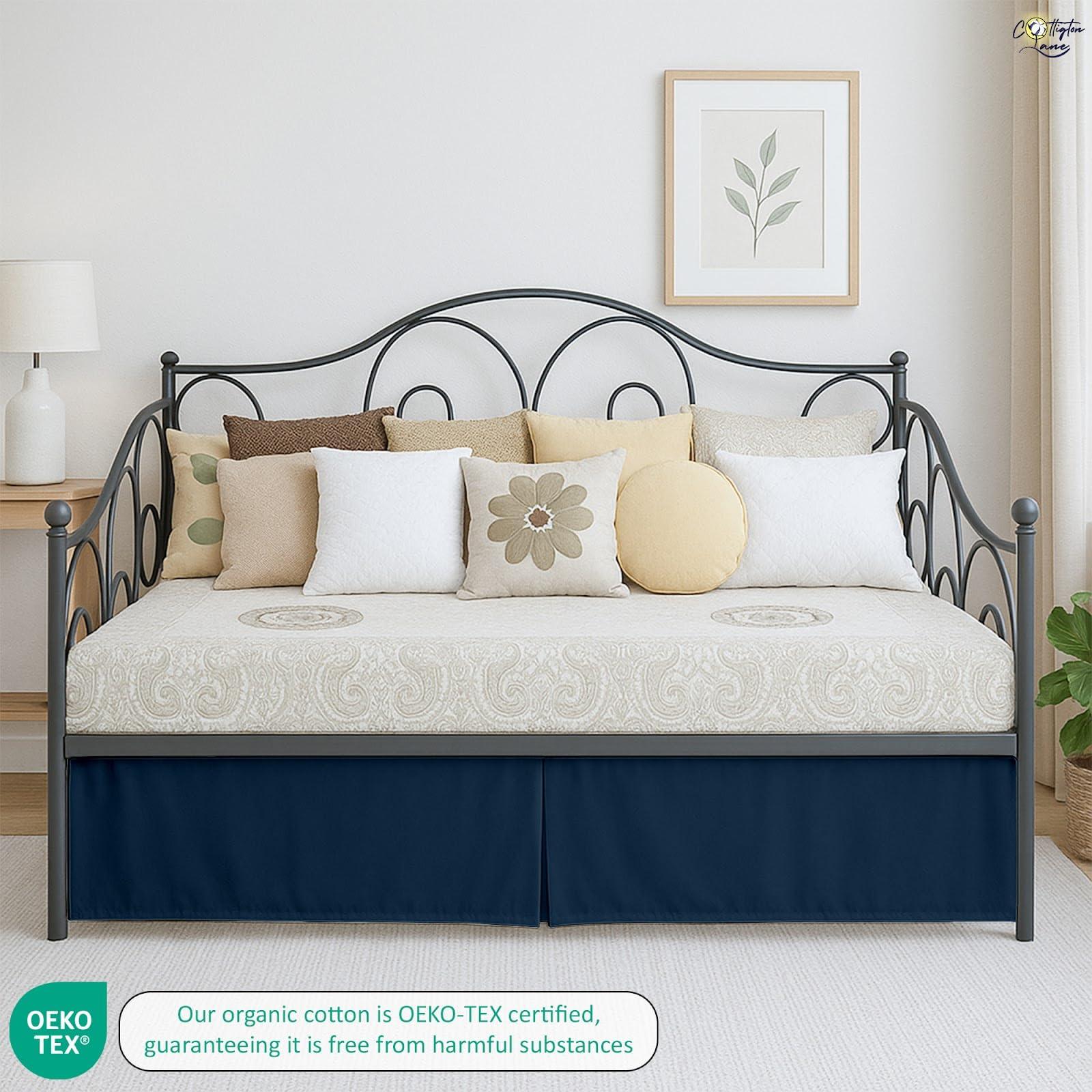Cottington Lane Pleated Bed Skirt with Split Corners for Daybeds - Three Side Coverage - Made with Brushed Microfiber - Navy Blue Daybed Dust Ruffle Split Corners - Full 21 Inches Drop Daybed Skirt(Full/21\" Drop)