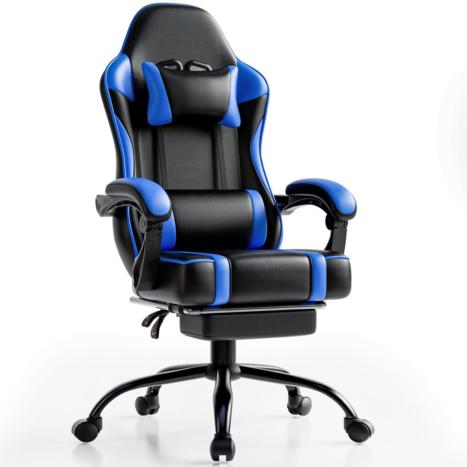 HOTOSYCH HOTOSYCH Gaming Chair, Ergonomic Video Game Chair for Adults, Comfortable Computer Chair with Footrest and Lumbar Support, Height Adjustable Gamer Chair for Office 350LBS, Blue