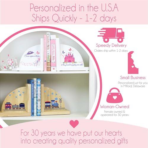 My Bambino Personalized Bookends Custom White Wood Book Ends for Children\'s Books (Rocket and Planets)