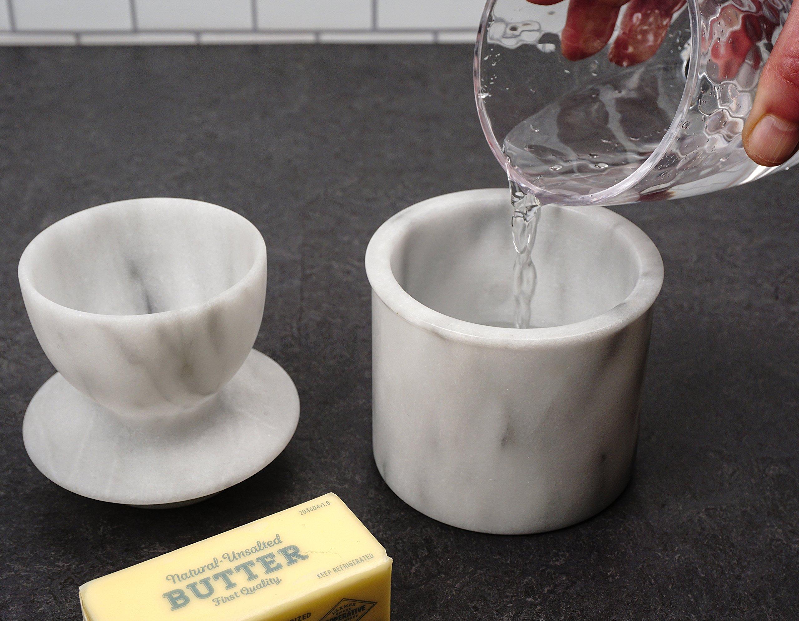 RSVP International RSVP International White Marble French Butter Pot, Holds One Stick or 1/2 Cup | Made From Natural White Marble | Keep Butter Fresh & Spreadable at Room Temperature in Crock Dish