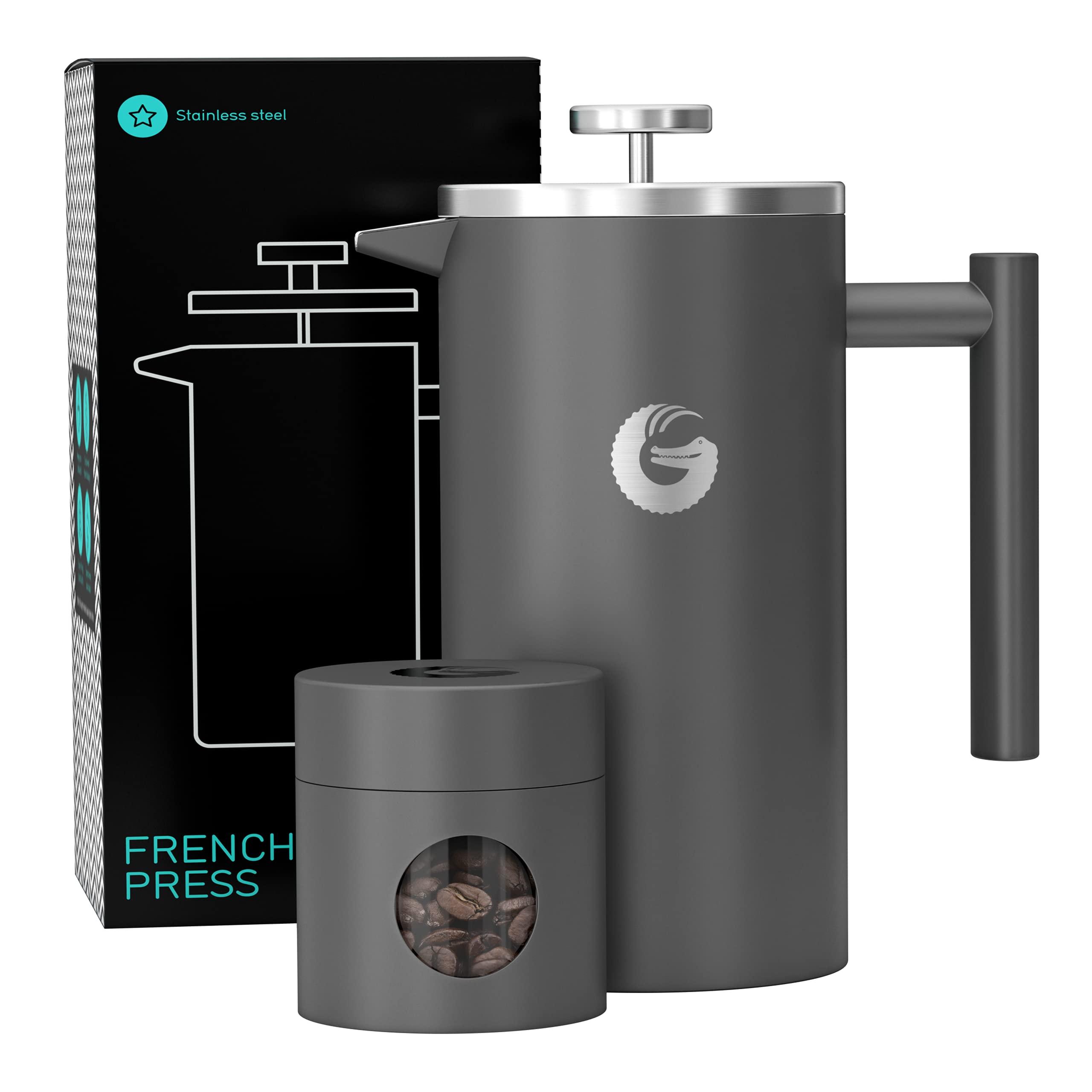 Coffee Gator Coffee Gator French Press Coffee Maker - 34ozThermal Insulated Brewer Plus Travel Jar - Large Capacity, Double Wall Stainless Steel - Gray