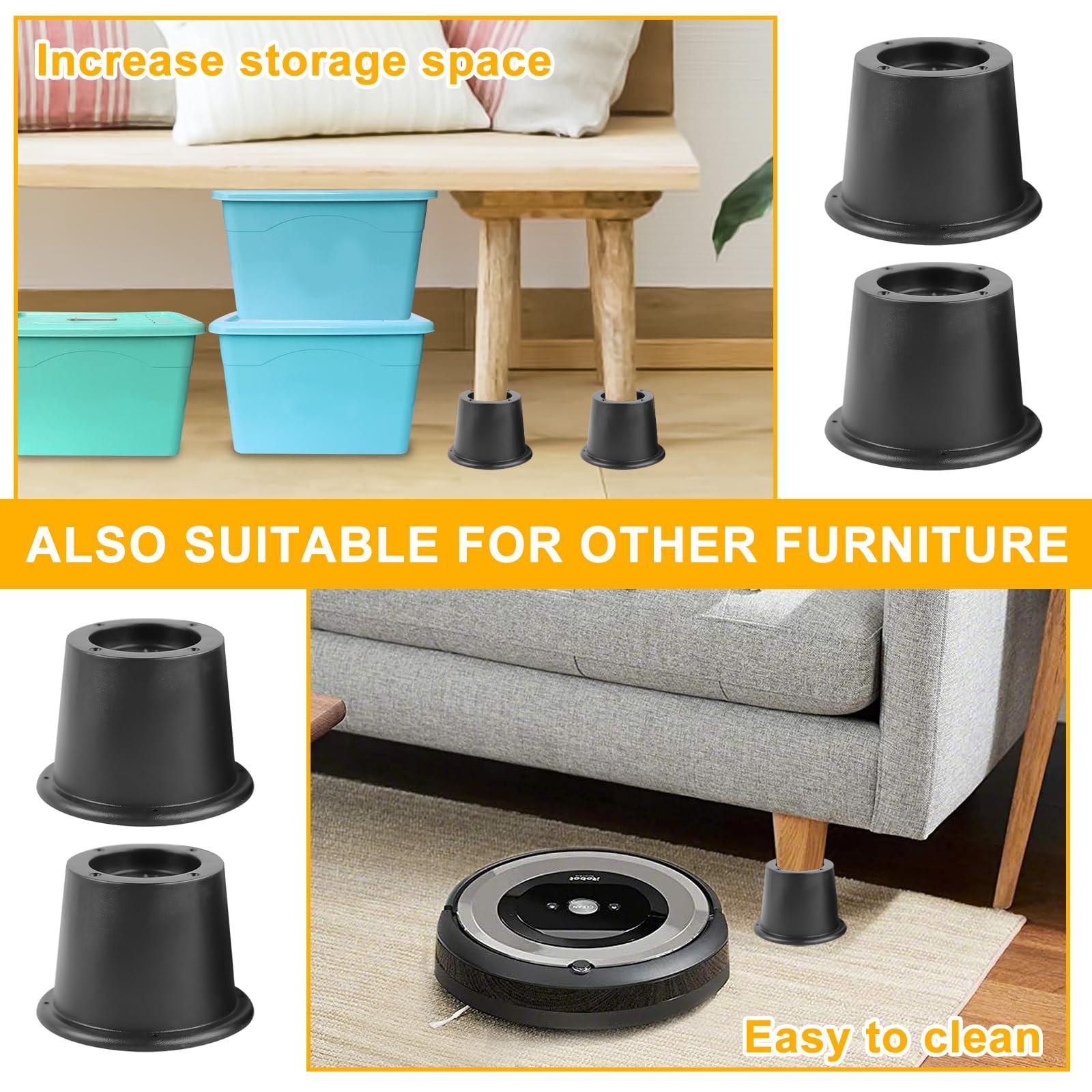 Longzhuo Bed Risers 2 Inch,12 Pack Anti Slip Furniture Risers,Stackable Heavy Duty Elevators for Sofa/Bed/Table/Couch/Chair,Supports up to 1,300 lbs,Table Leg Extenders Bed Lifter,Furniture Accessories,Black