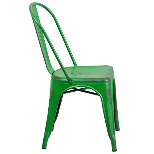 Flash Furniture Flash Furniture Commercial Grade Distressed Green Metal Indoor-Outdoor Stackable Chair