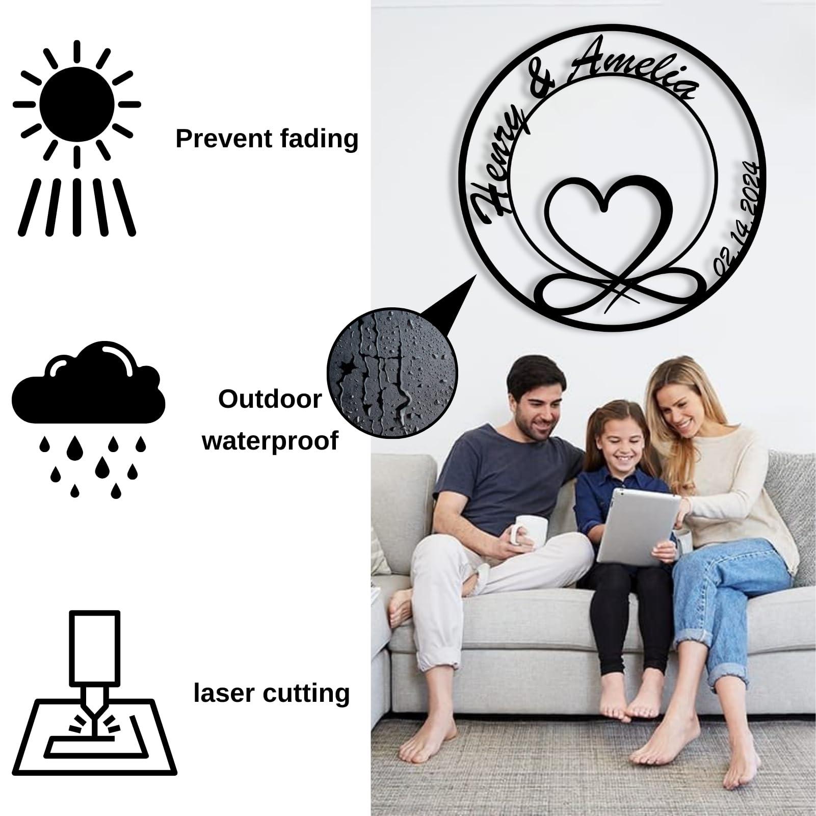 lunwall Infinity Heart Metal Wall Art, Infinity Wall Decor, Metal Heart Wall Decor, Metal Infinity Sign Wedding Gifts, Personalized Infinity Sign, Metal Infinity Symbol, Personalized Wall Art for Couples,