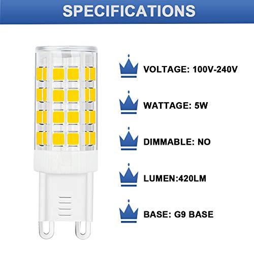 SumVibe SumVibe G9 LED Bulb 5W, 40W G9 Halogen Bulb Replacement, 420LM, Daylight White 6000K, AC100V-240V, G9 Base Non-Dimmable Light Bulbs, 12-Pack