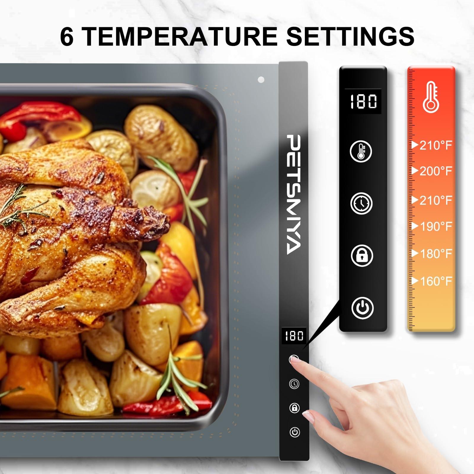 PETSMYA PETSMYA Food Warming Mats for Countertop, Elevated Design for Countertop Protection Electric Warming Tray, 10s Fast Heating Warming Mat for Food, 6-Temperature Settings Food Warmer Mat (Dark Grey)